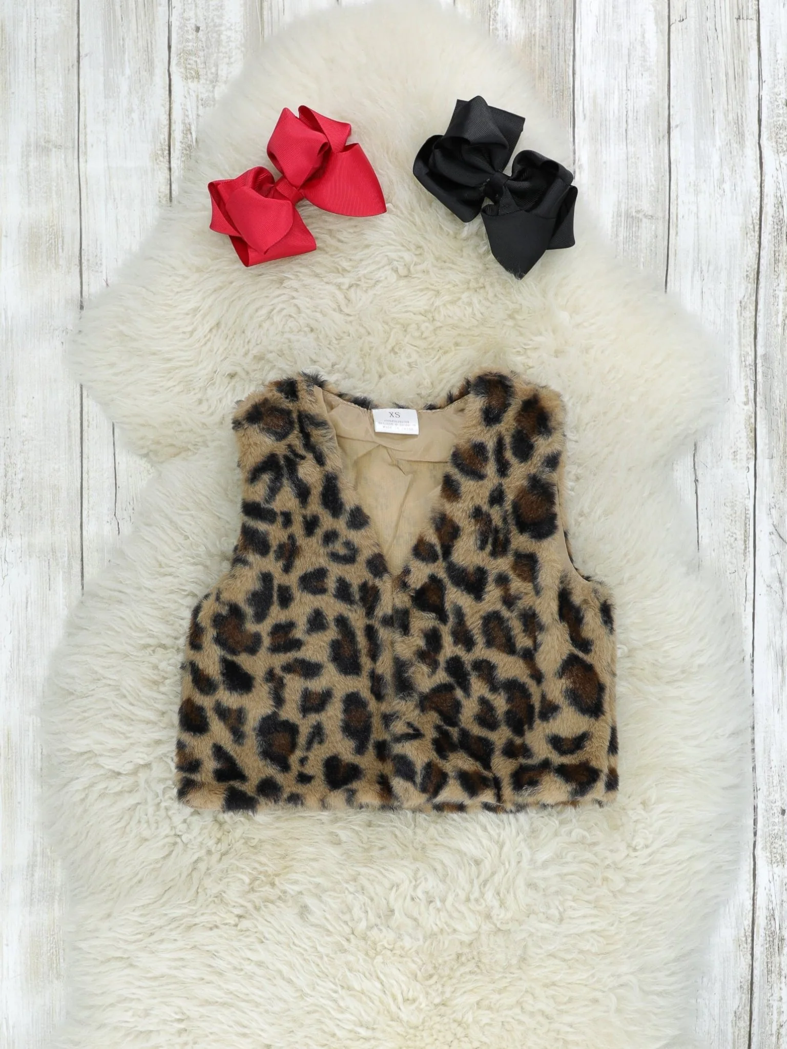 Buffalo Plaid Bell Sleeve Ruffle Dress W/ Leopard Vest - Image 3