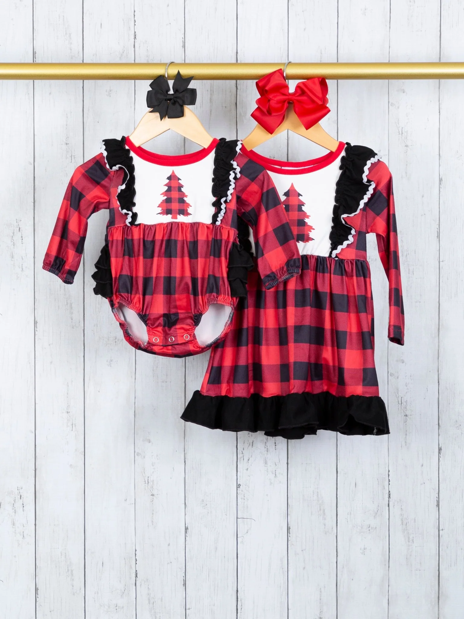 Buffalo Plaid Christmas Tree Ruffle Dress - Image 2