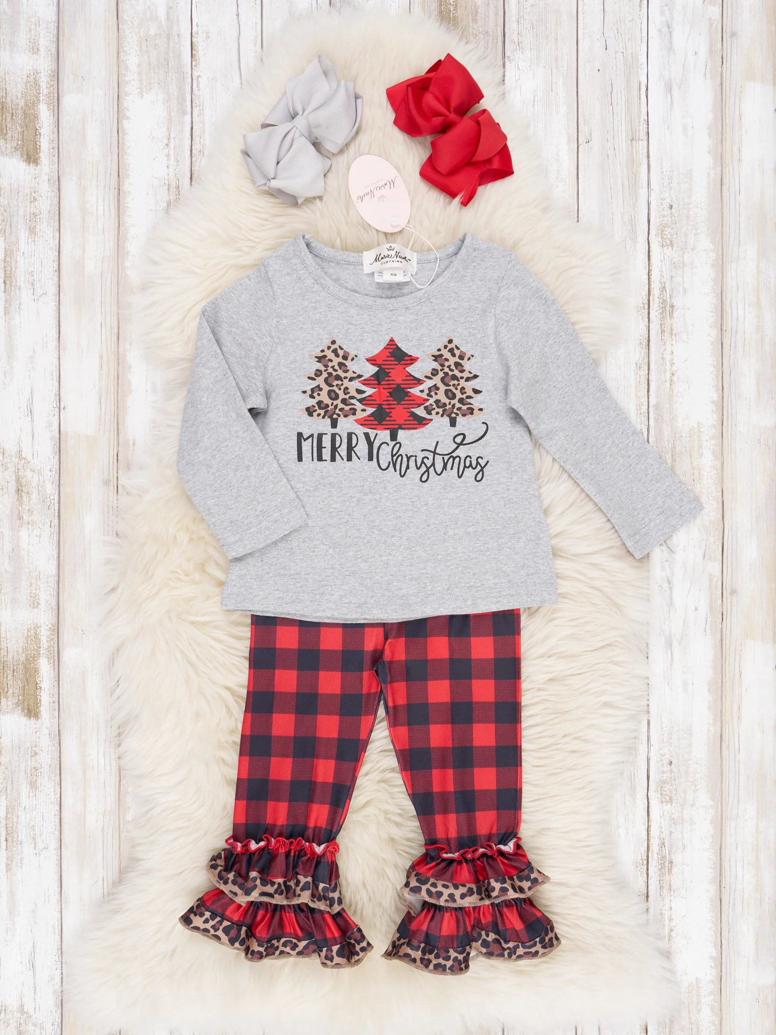 Buffalo Plaid Christmas Tree Ruffle Outfit