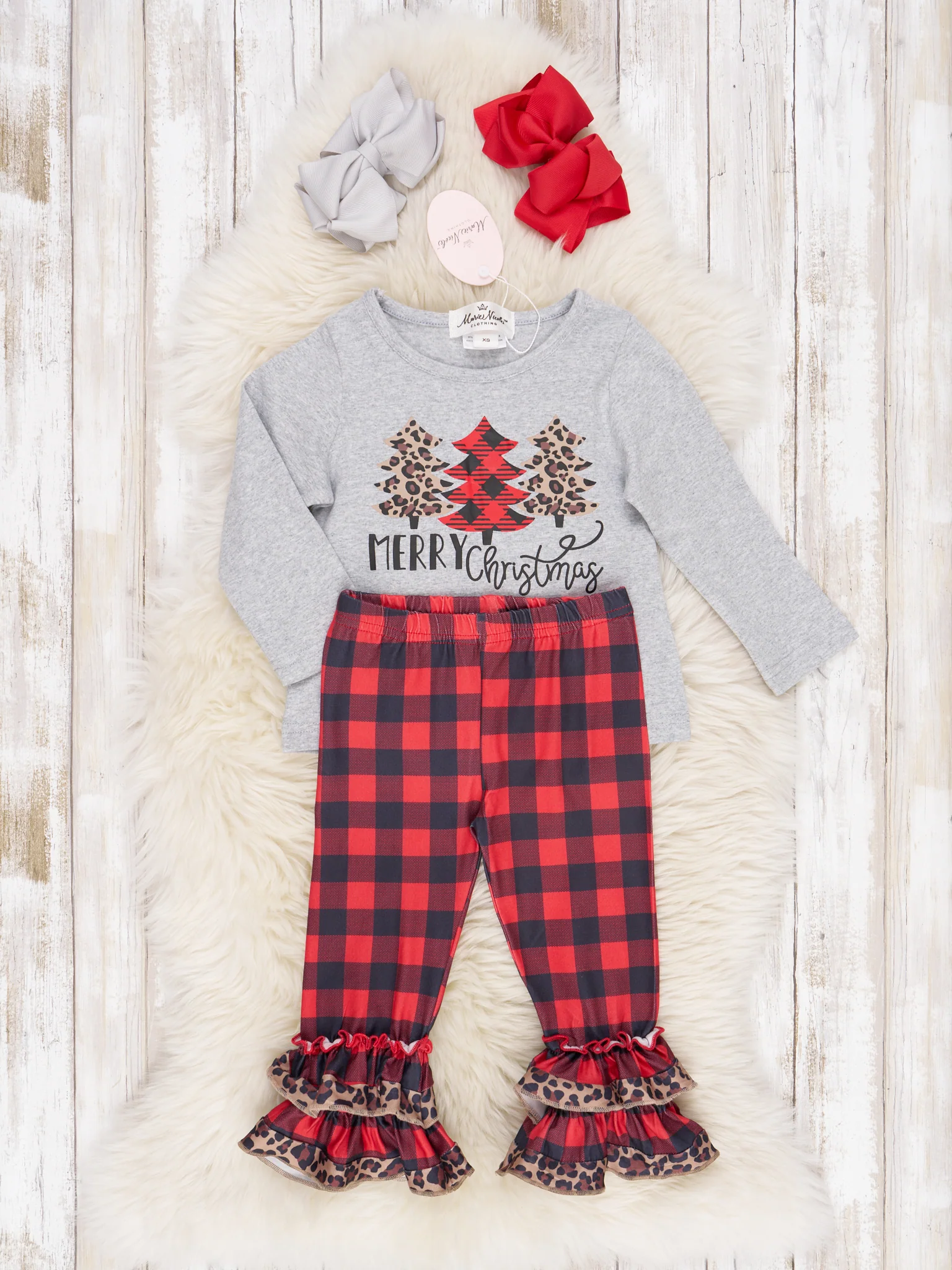 Buffalo Plaid Christmas Tree Ruffle Outfit - Image 2