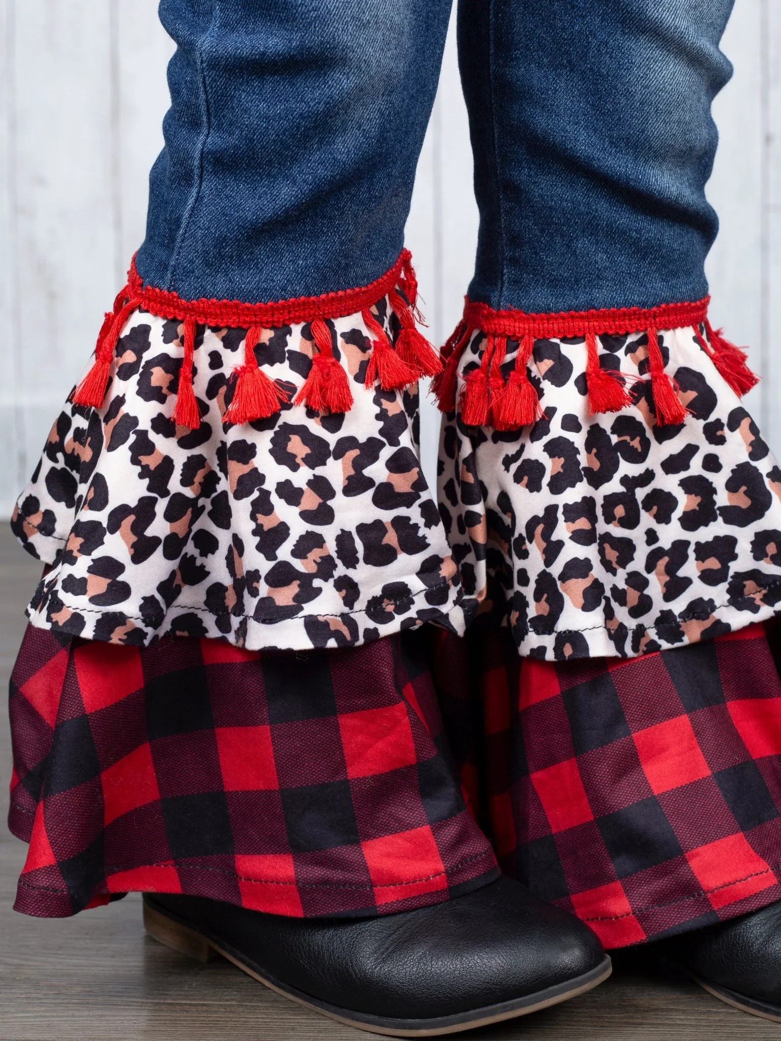Buffalo Plaid "Love" Raglan & Denim Bell Bottom Outfit - Image 4