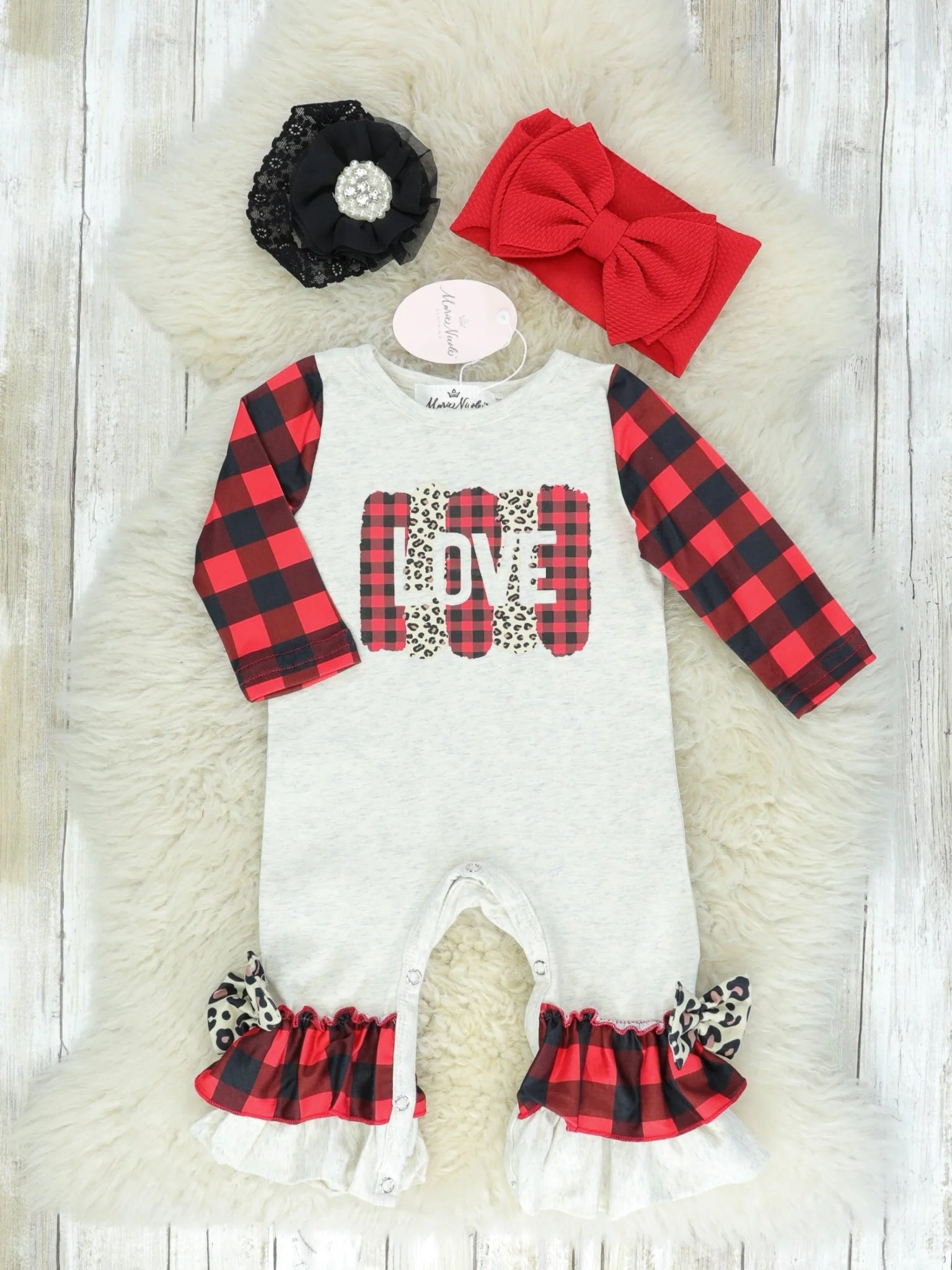 Buffalo Plaid Love Ruffle Romper