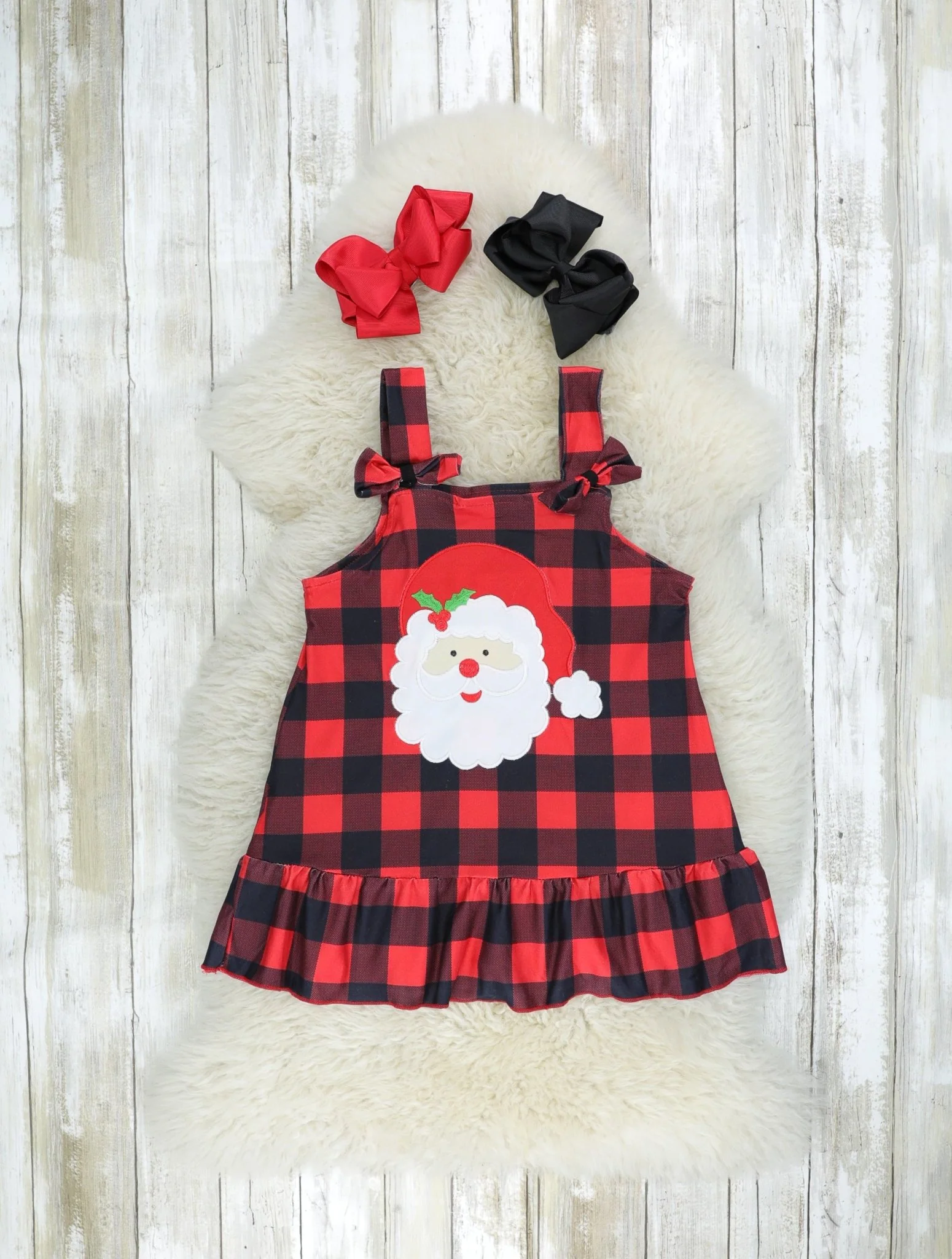 Buffalo Plaid Santa Ruffle Overall Dress - Image 3