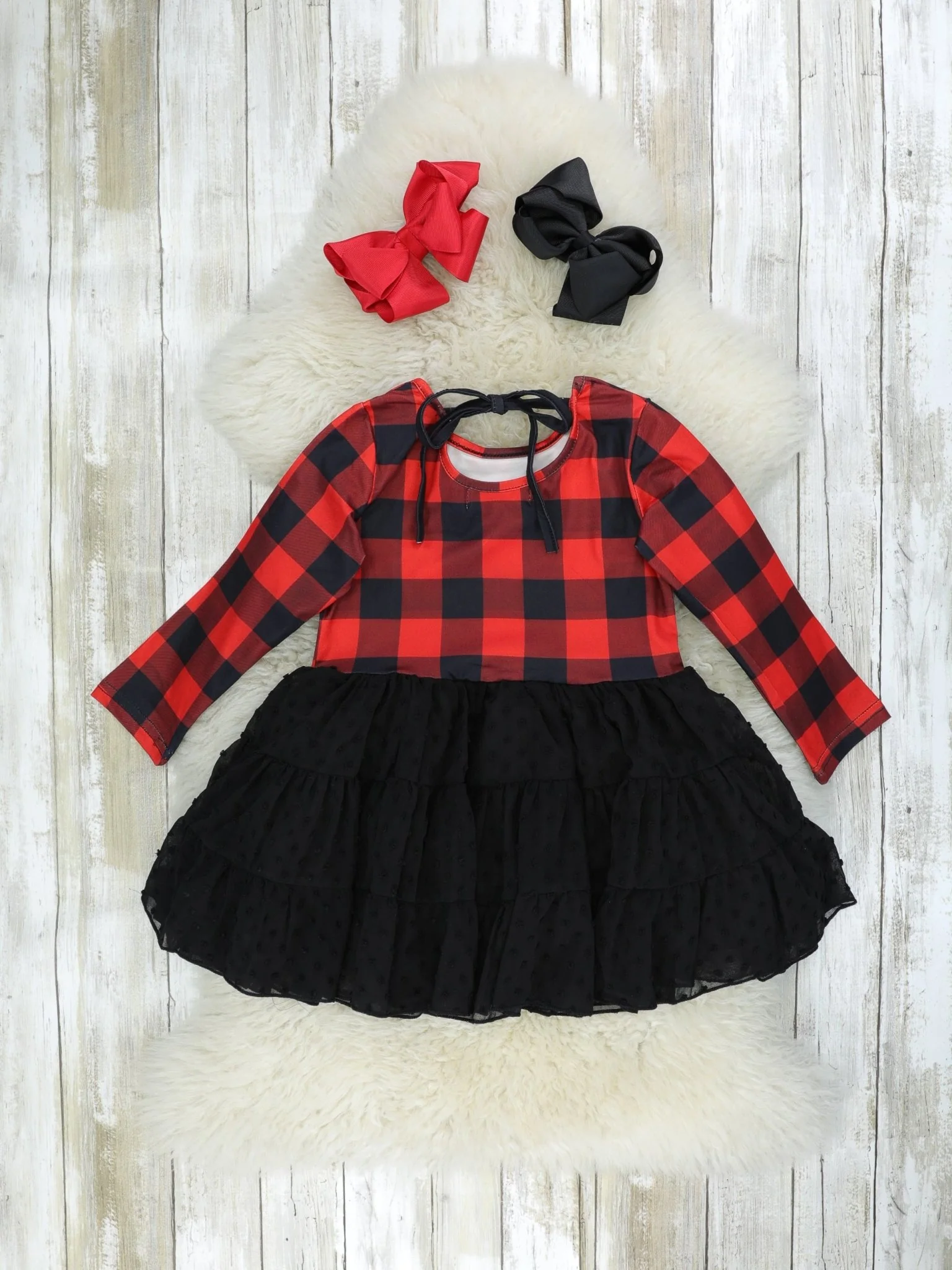Buffalo Plaid Swiss Dot Tie Dress - Image 2