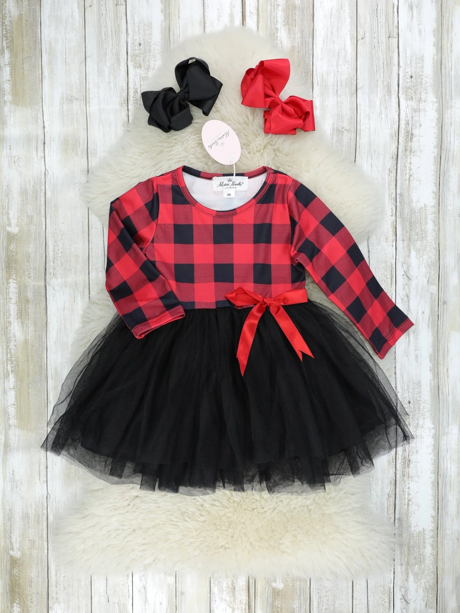 Buffalo Plaid Tulle Bow Dress