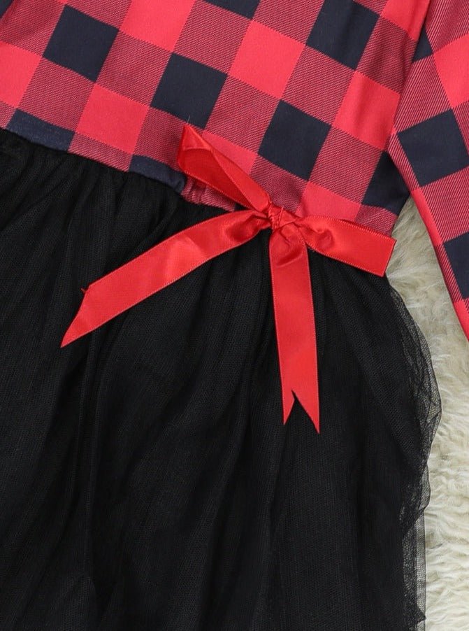 Buffalo Plaid Tulle Bow Dress - Image 2