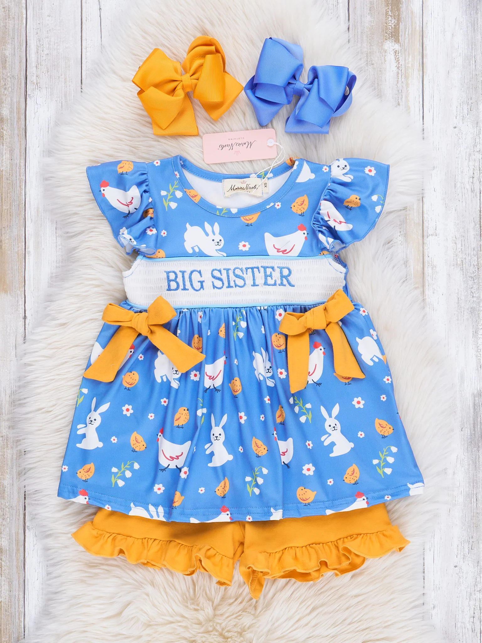 Bunnies & Chickens Smocked Big Sister Outfit