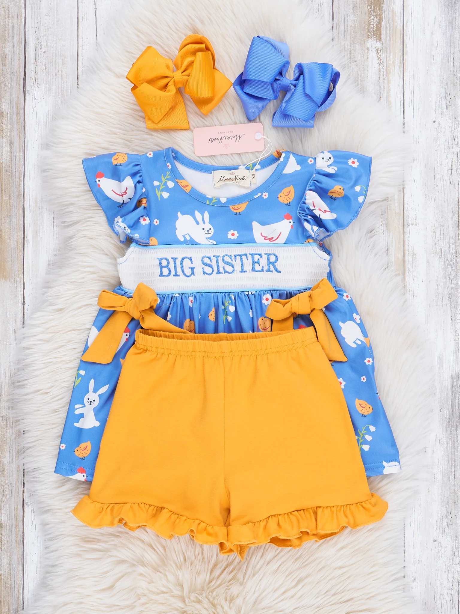 Bunnies & Chickens Smocked Big Sister Outfit - Image 2