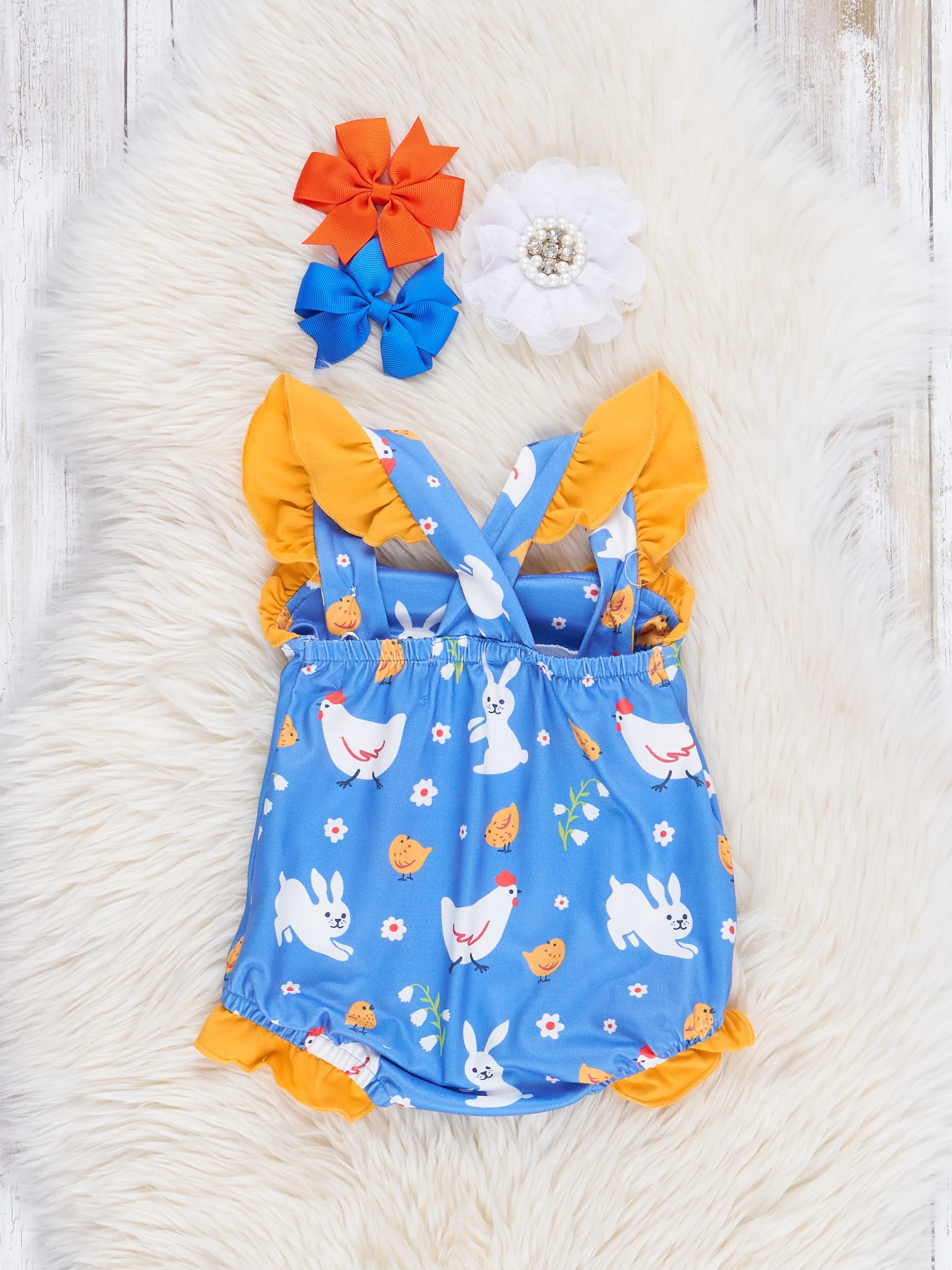Bunnies & Chickens Smocked Little Sister Bubble Romper - Image 2