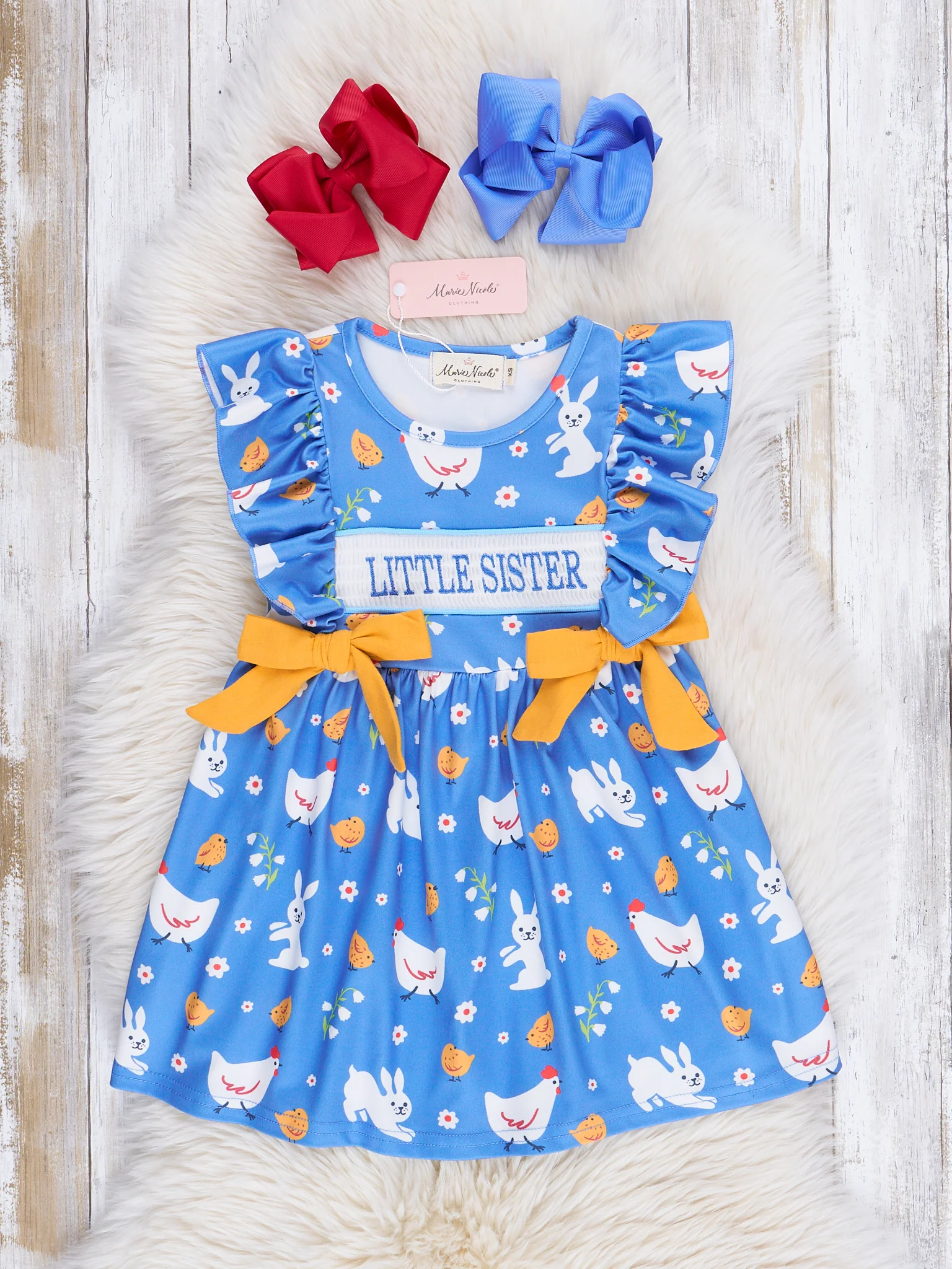 Bunnies & Chickens Smocked Little Sister Dress - Image 2