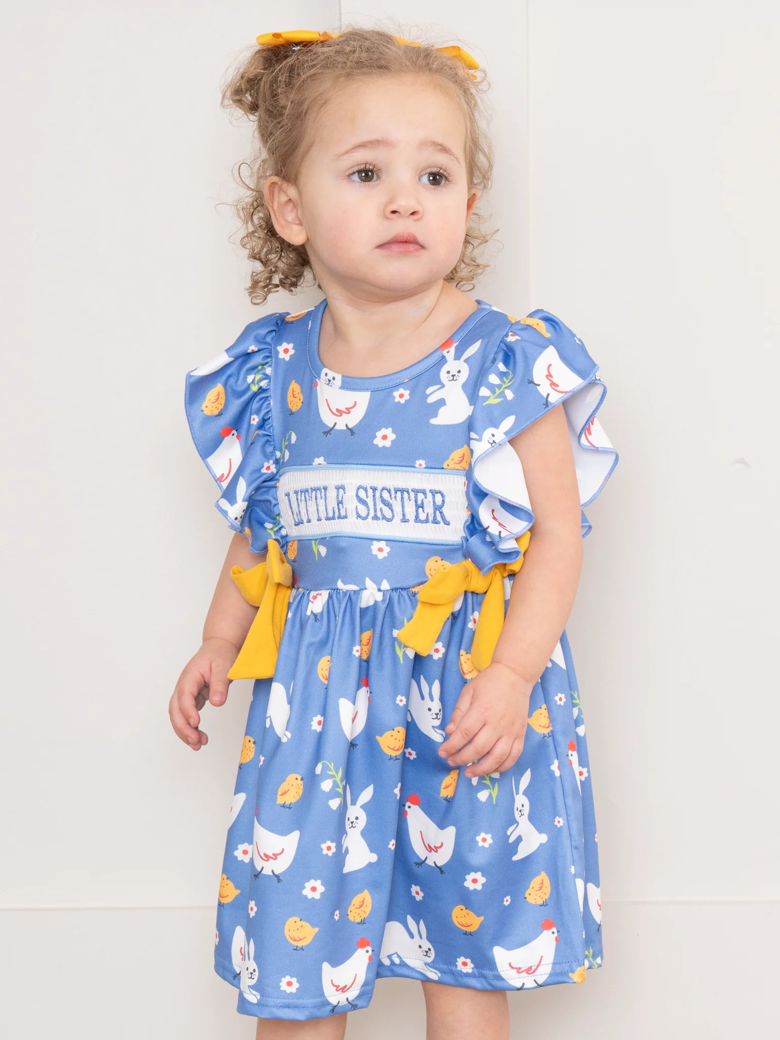 Bunnies & Chickens Smocked Little Sister Dress - Image 3