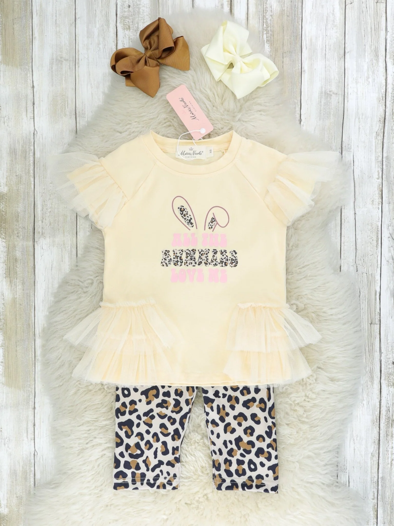 "Bunnies Love Me" Leopard Tulle Ruffle Outfit