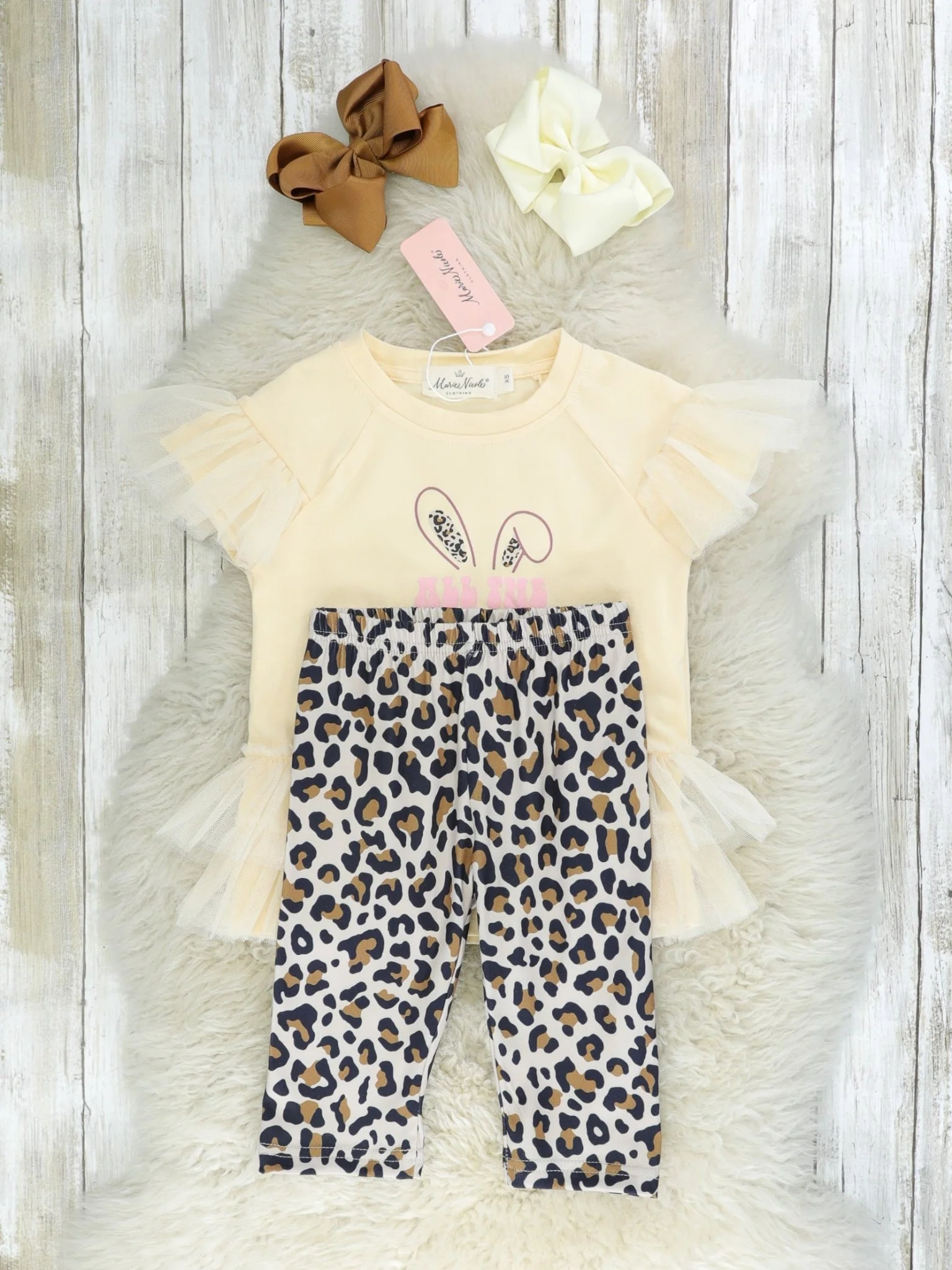 "Bunnies Love Me" Leopard Tulle Ruffle Outfit - Image 2