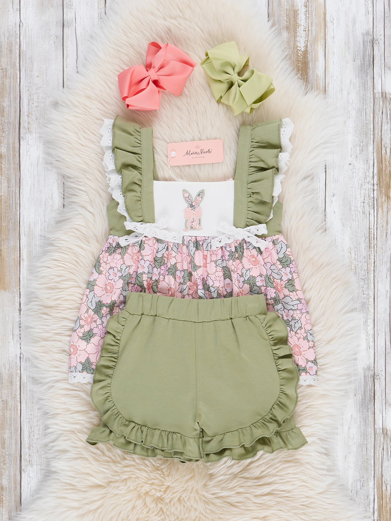 Bunny Embroidered Floral Ruffle Outfit - Image 2