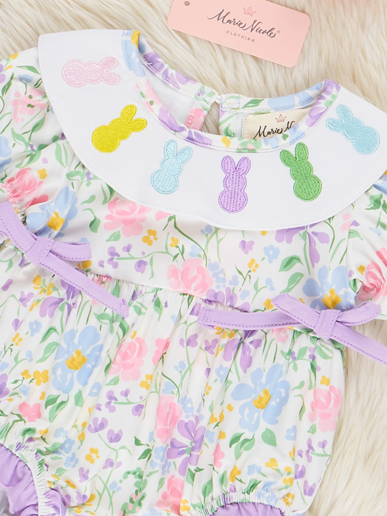 Bunny Floral Embroidered Ruffle Bubble Romper - Image 2