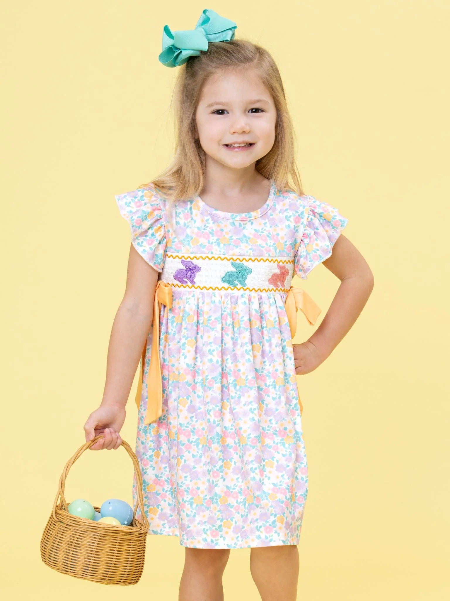 Bunny Trio Floral Smocked Dress