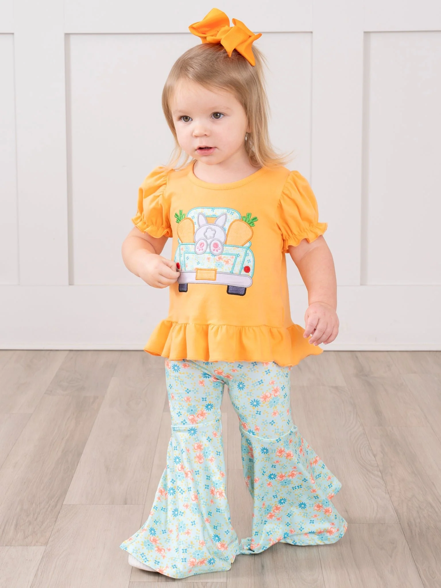 Bunny Truck Embroidered Ruffle Outfit