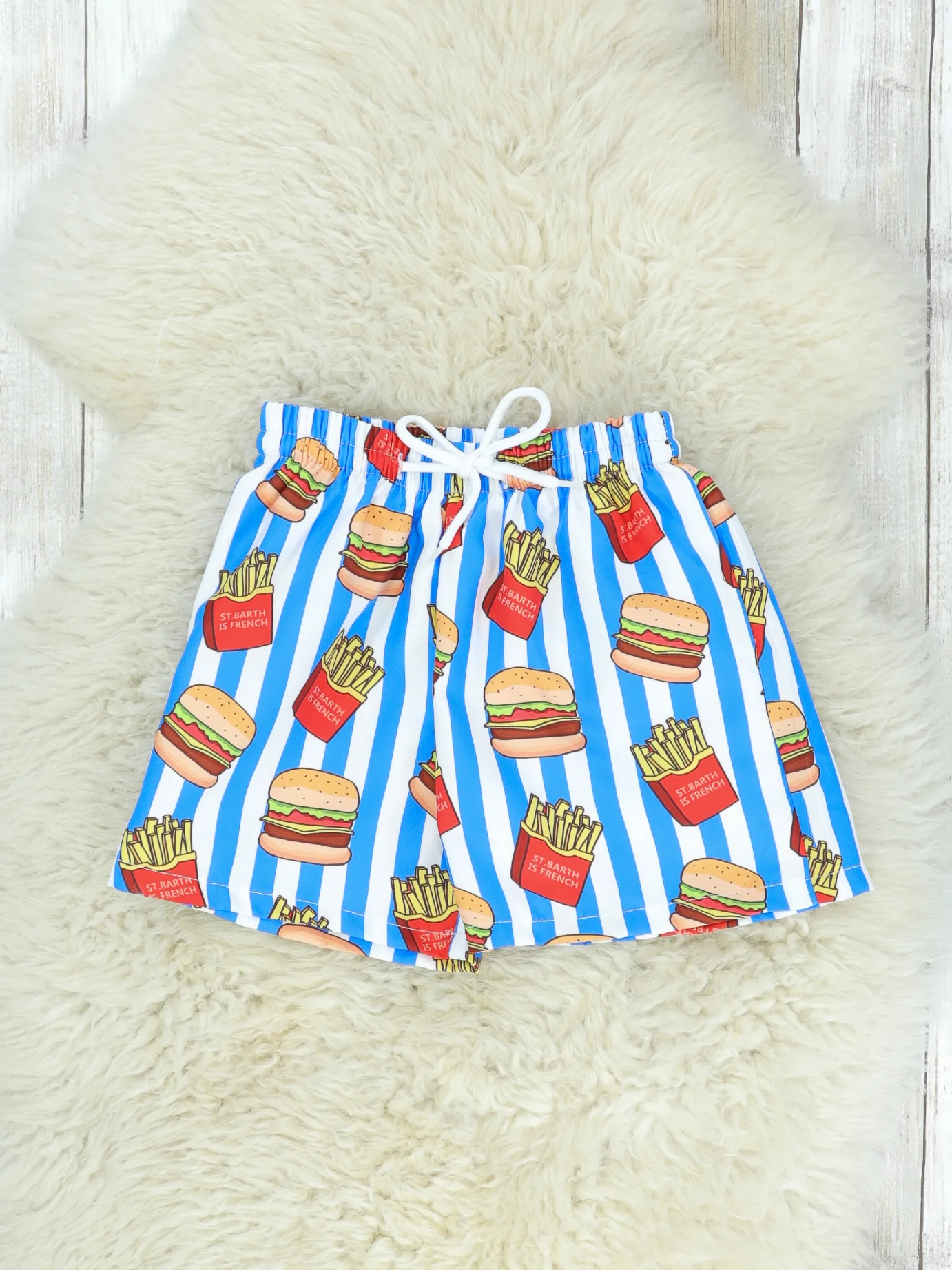 Burgers & Fries Pinstriped Swim Trunks