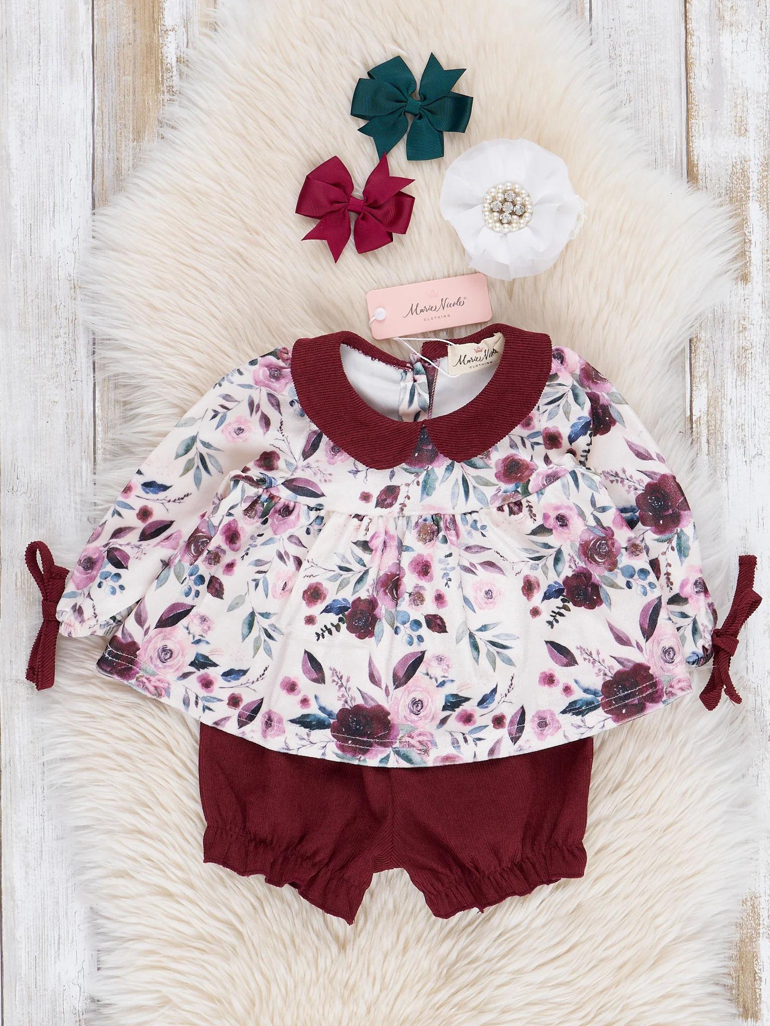 Burgundy Blooms Bloomers Outfit