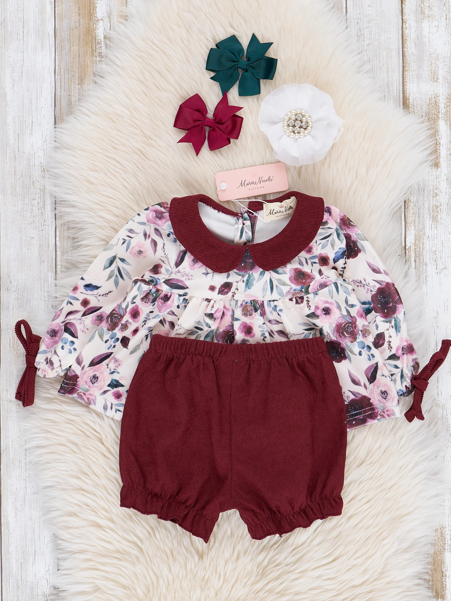 Burgundy Blooms Bloomers Outfit - Image 2