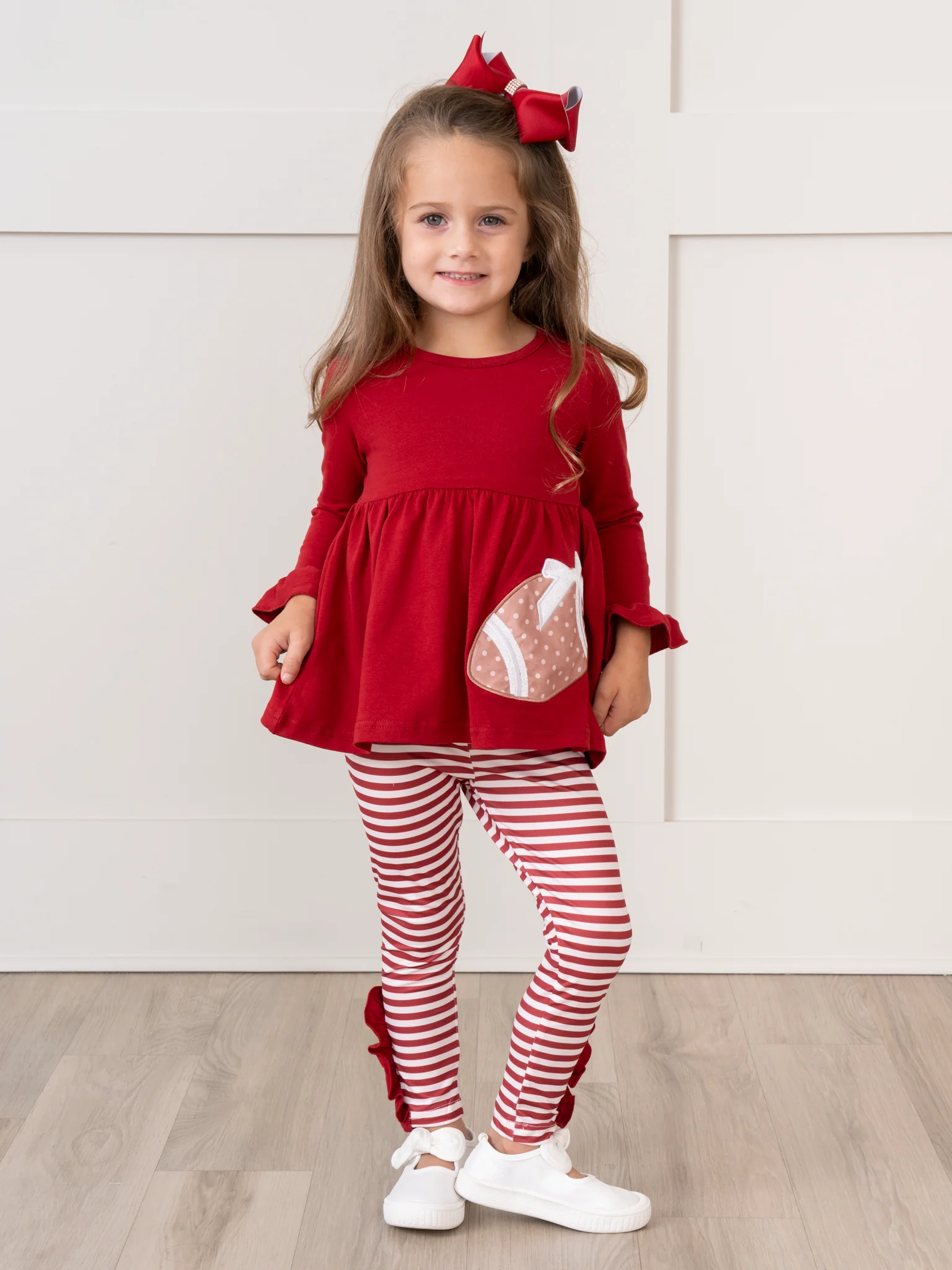 Burgundy Embroidered Football Ruffle Outfit