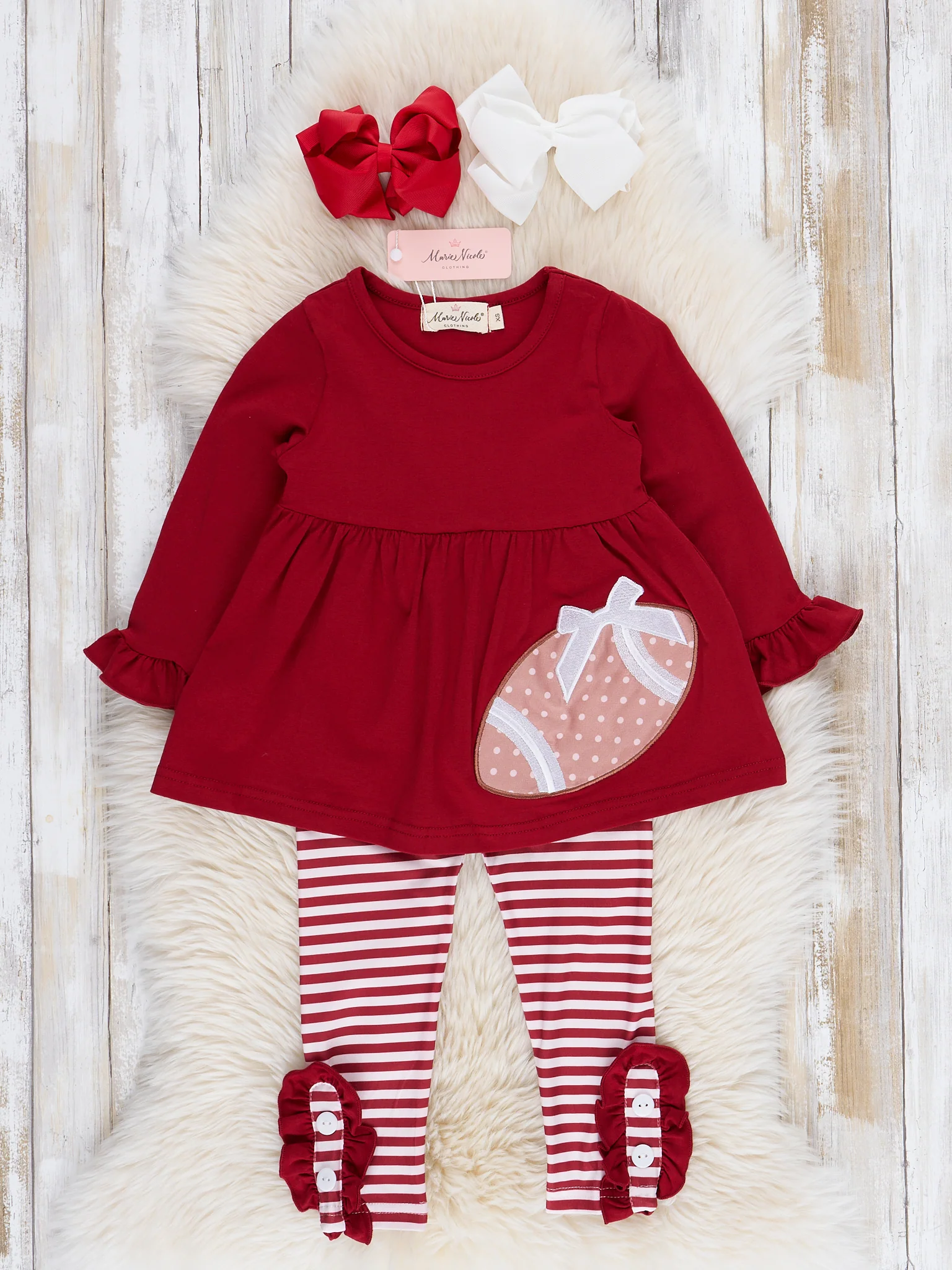 Burgundy Embroidered Football Ruffle Outfit - Image 2