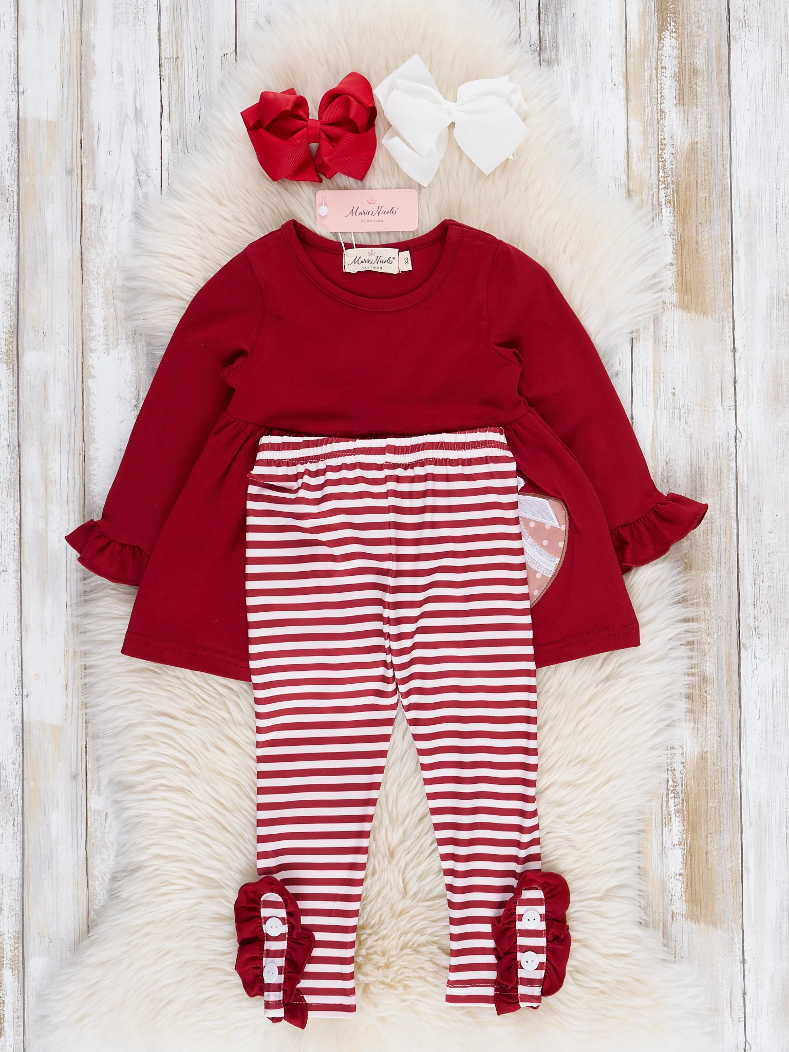 Burgundy Embroidered Football Ruffle Outfit - Image 3