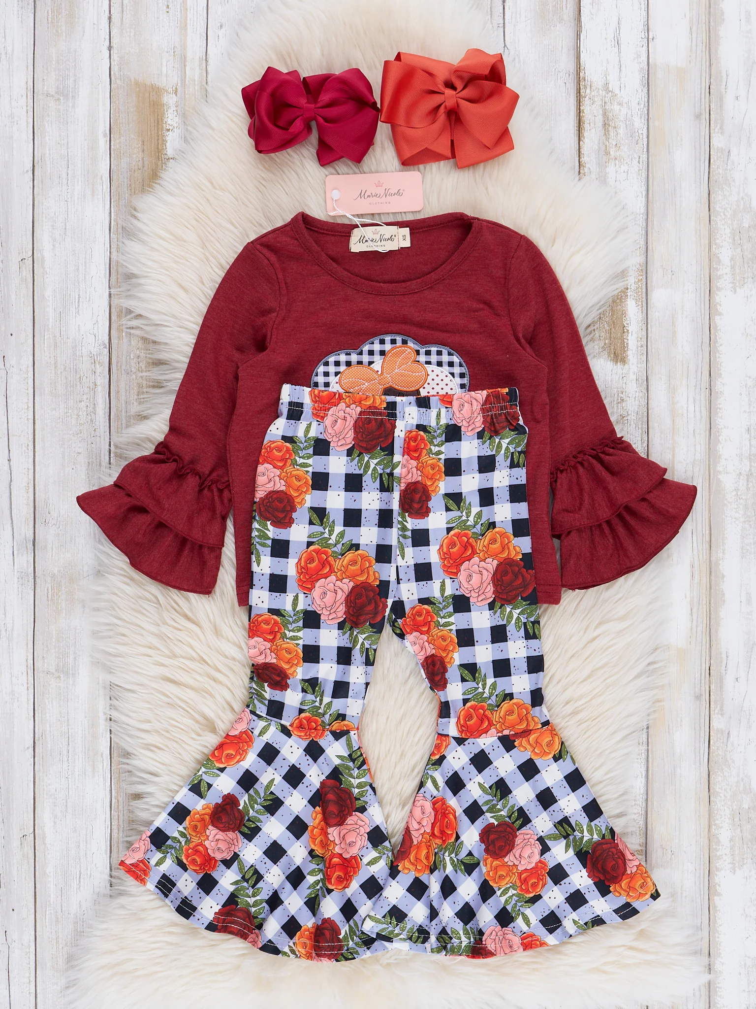 Burgundy Embroidered Turkey Bell Bottoms Outfit - Image 2