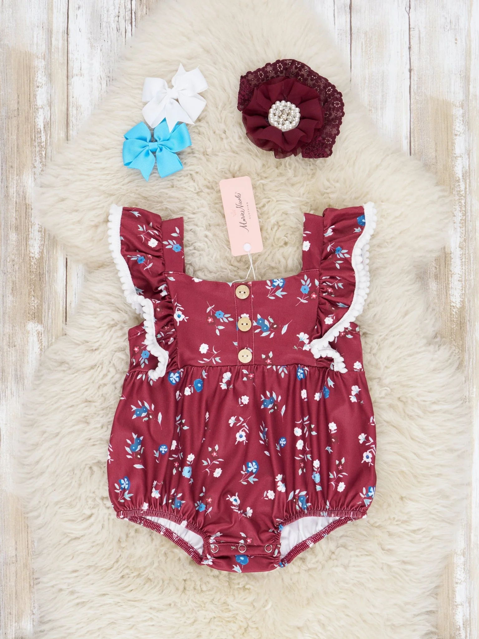 Burgundy Floral Ruffle Bubble Romper