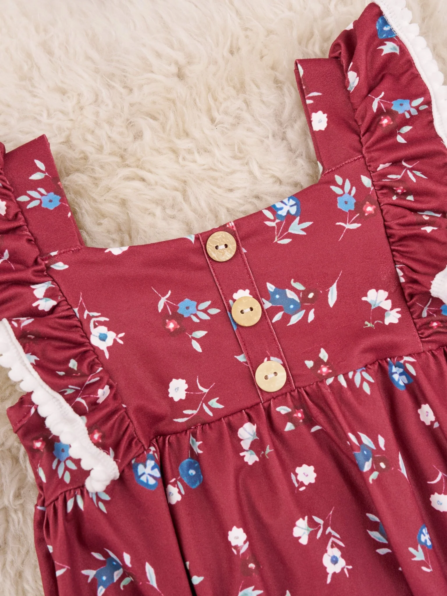 Burgundy Floral Ruffle Bubble Romper - Image 3
