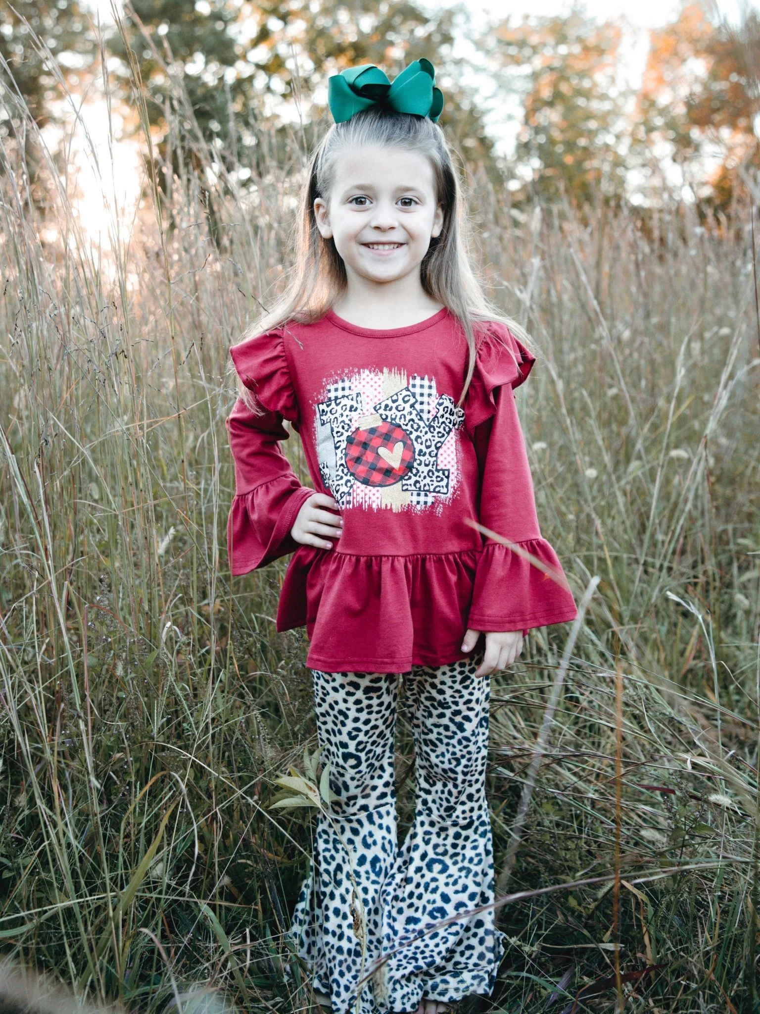 Burgundy "Joy" Leopard Ruffle Outfit