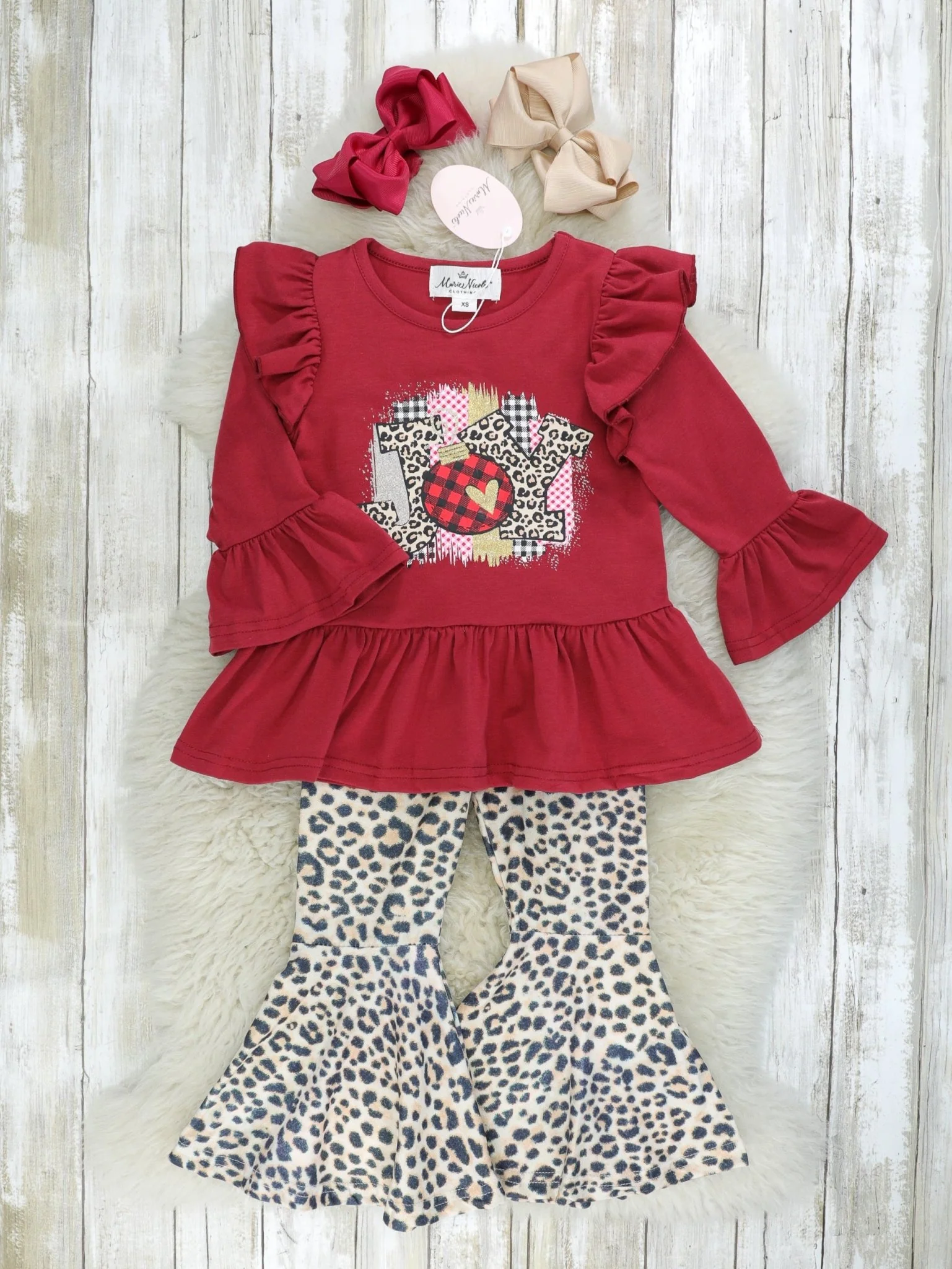 Burgundy "Joy" Leopard Ruffle Outfit - Image 2