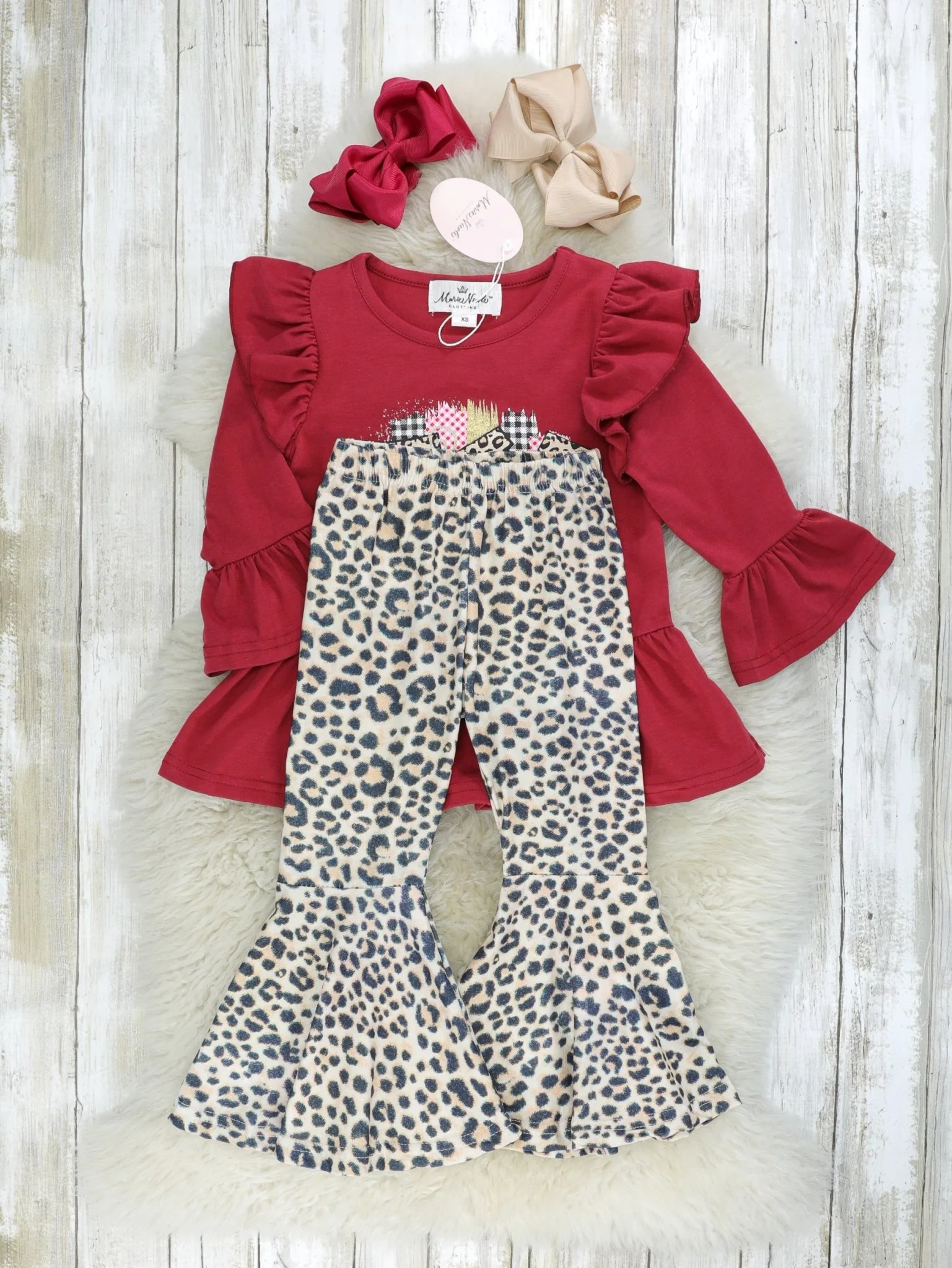 Burgundy "Joy" Leopard Ruffle Outfit - Image 3