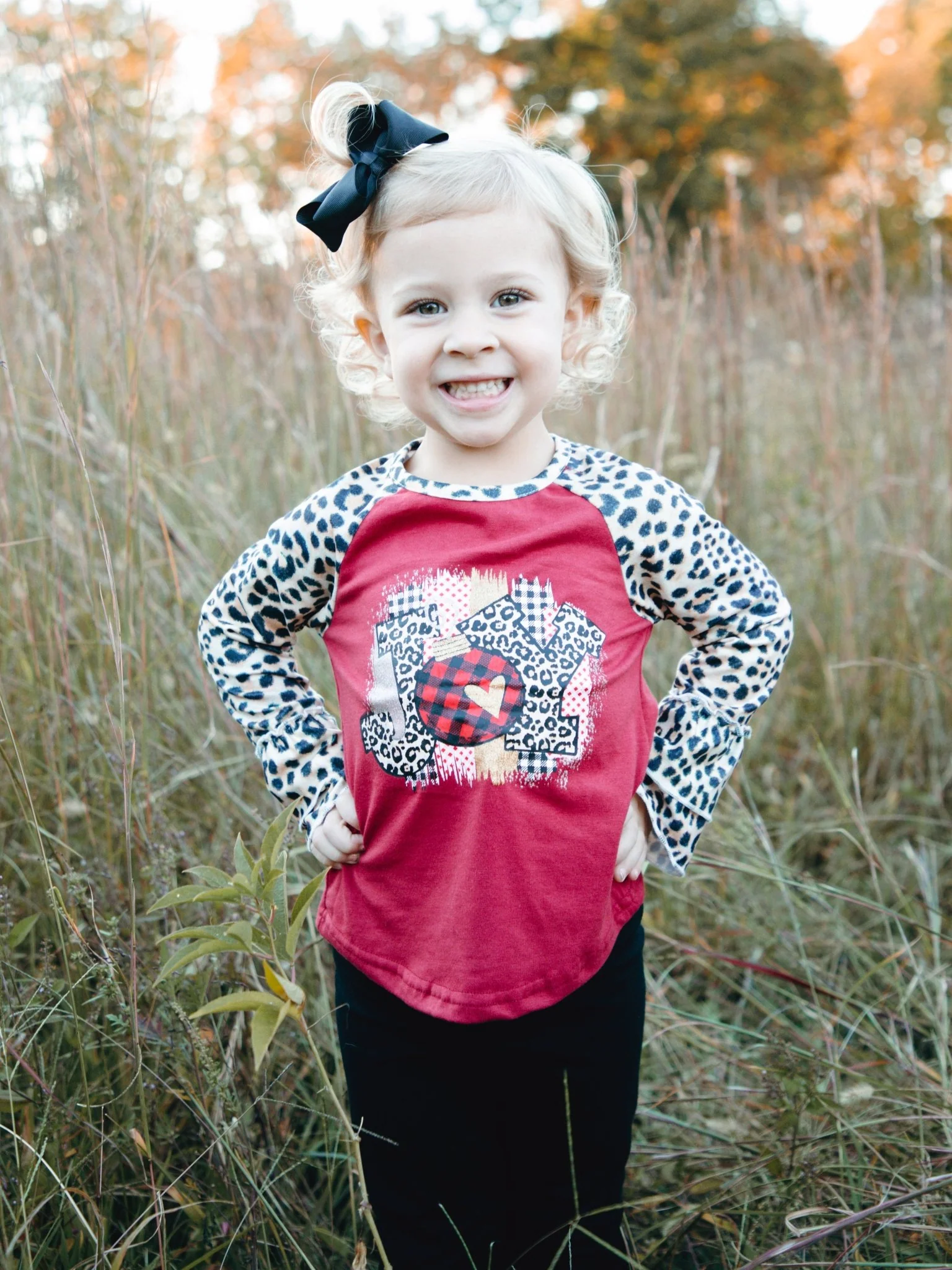 Burgundy "Joy" Leopard Ruffle Raglan Shirt