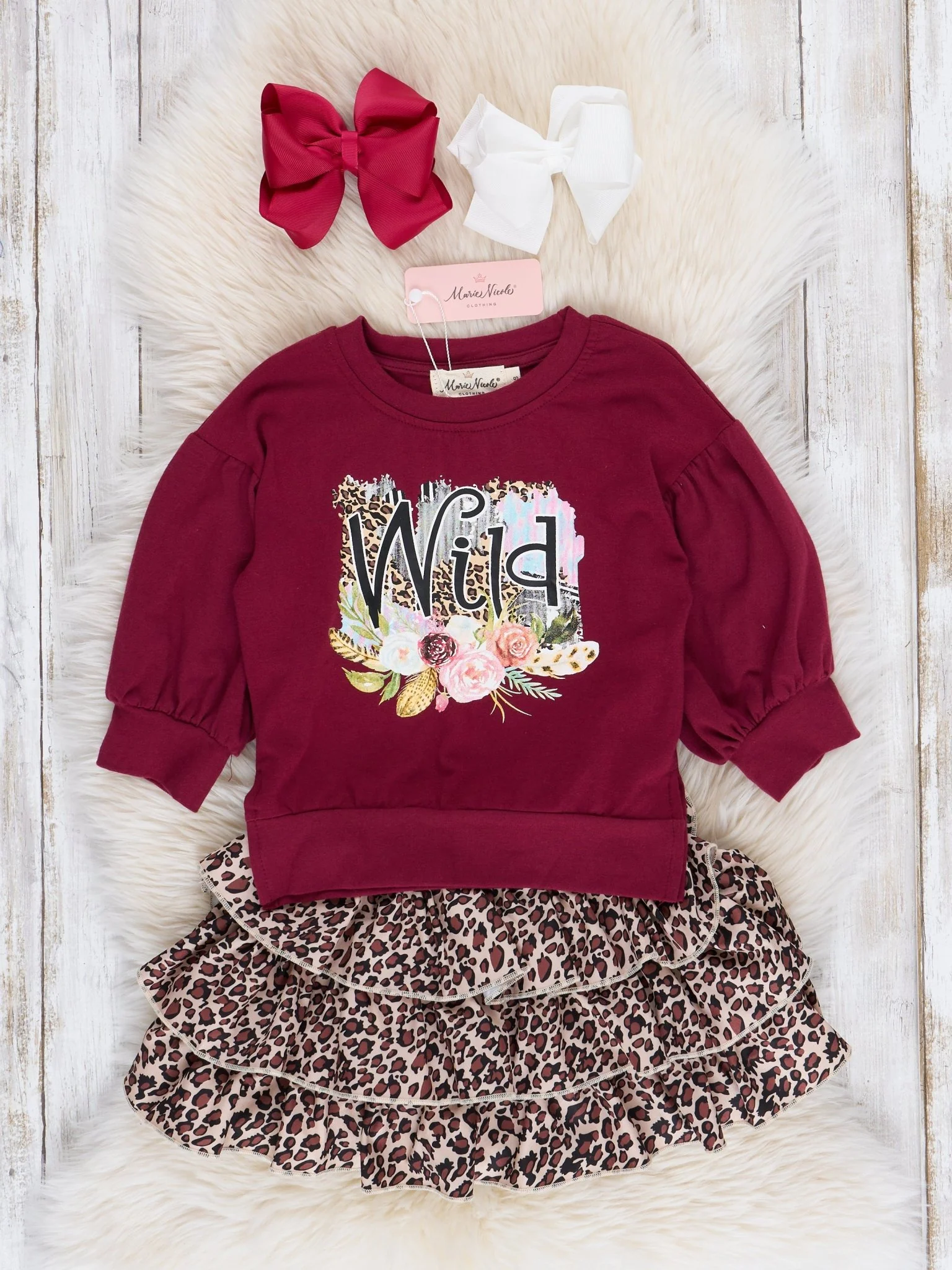 Burgundy & Leopard Wild Girl Outfit w/ Skirt