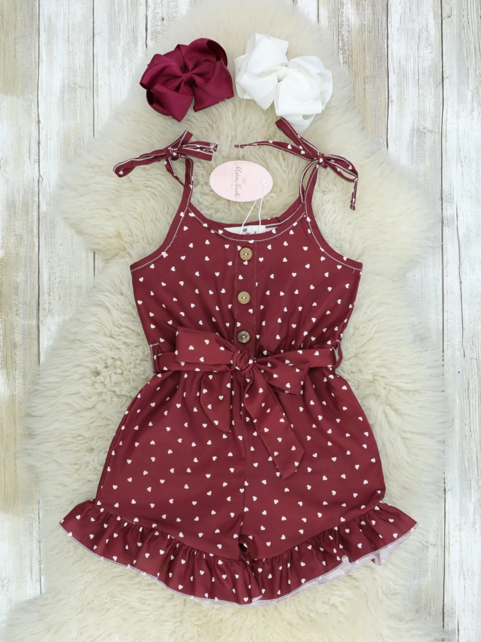 Burgundy Polka Dot Tie Romper