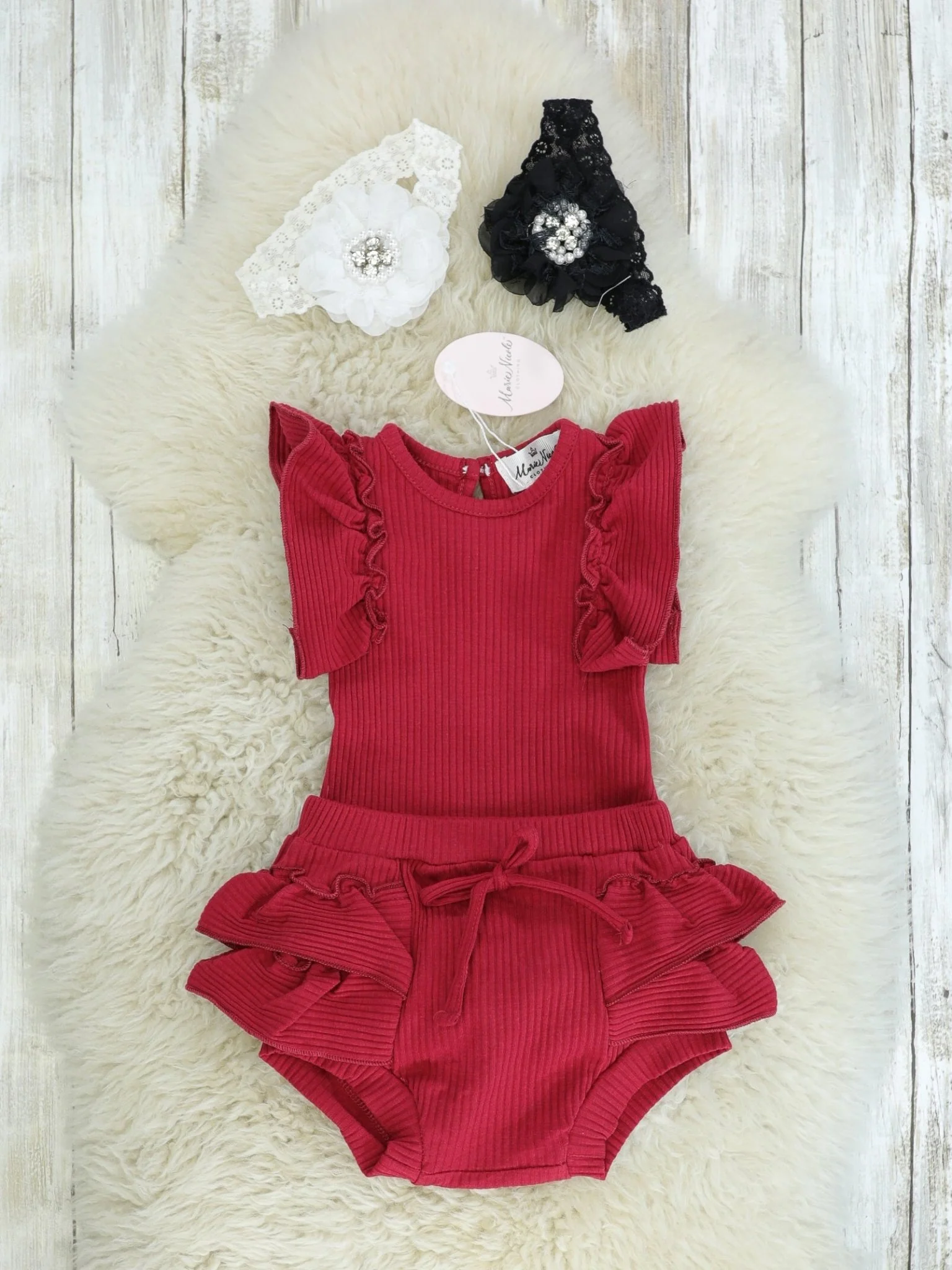 Burgundy Ruffle Top & Bloomer Set