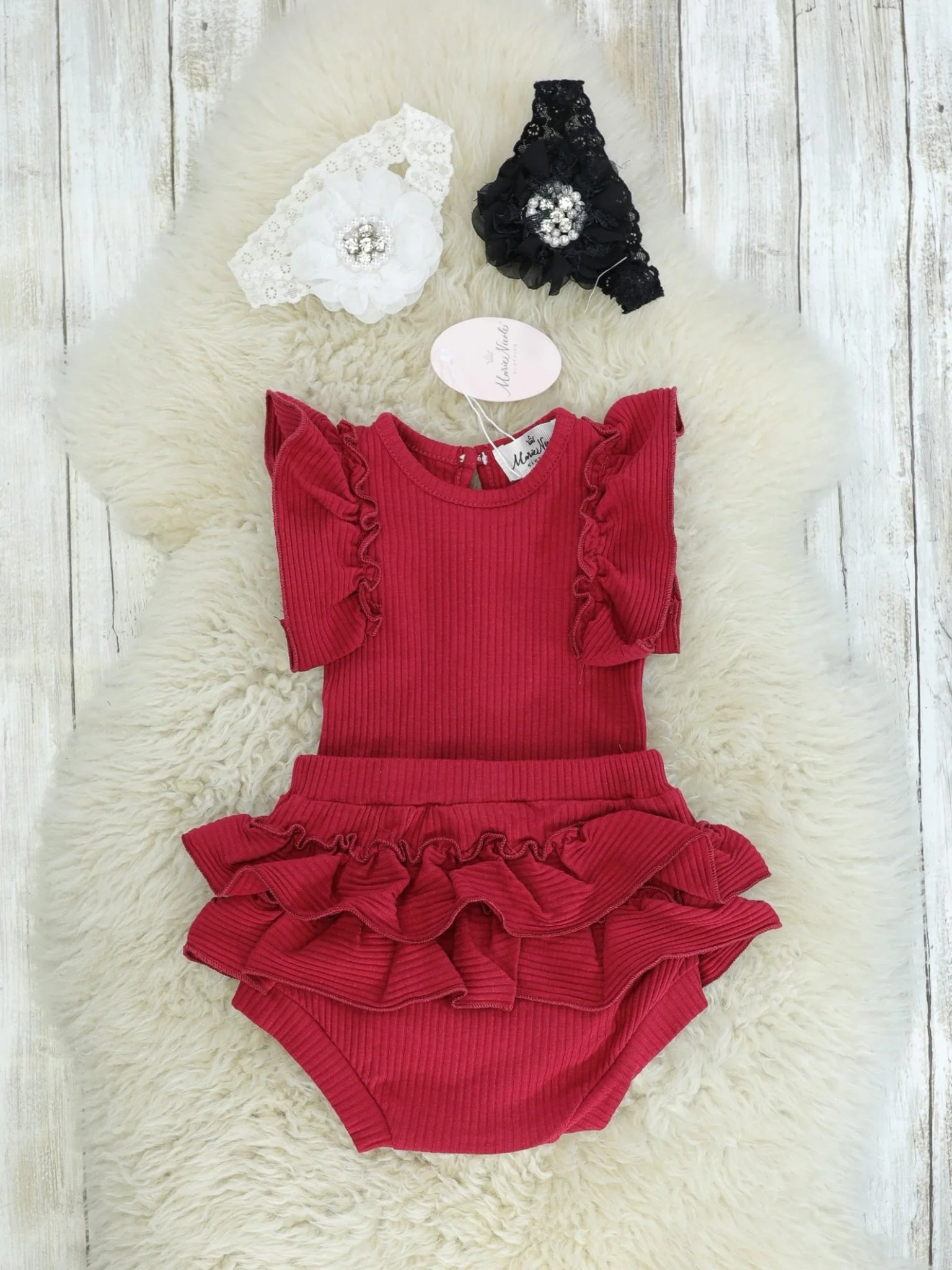 Burgundy Ruffle Top & Bloomer Set - Image 3