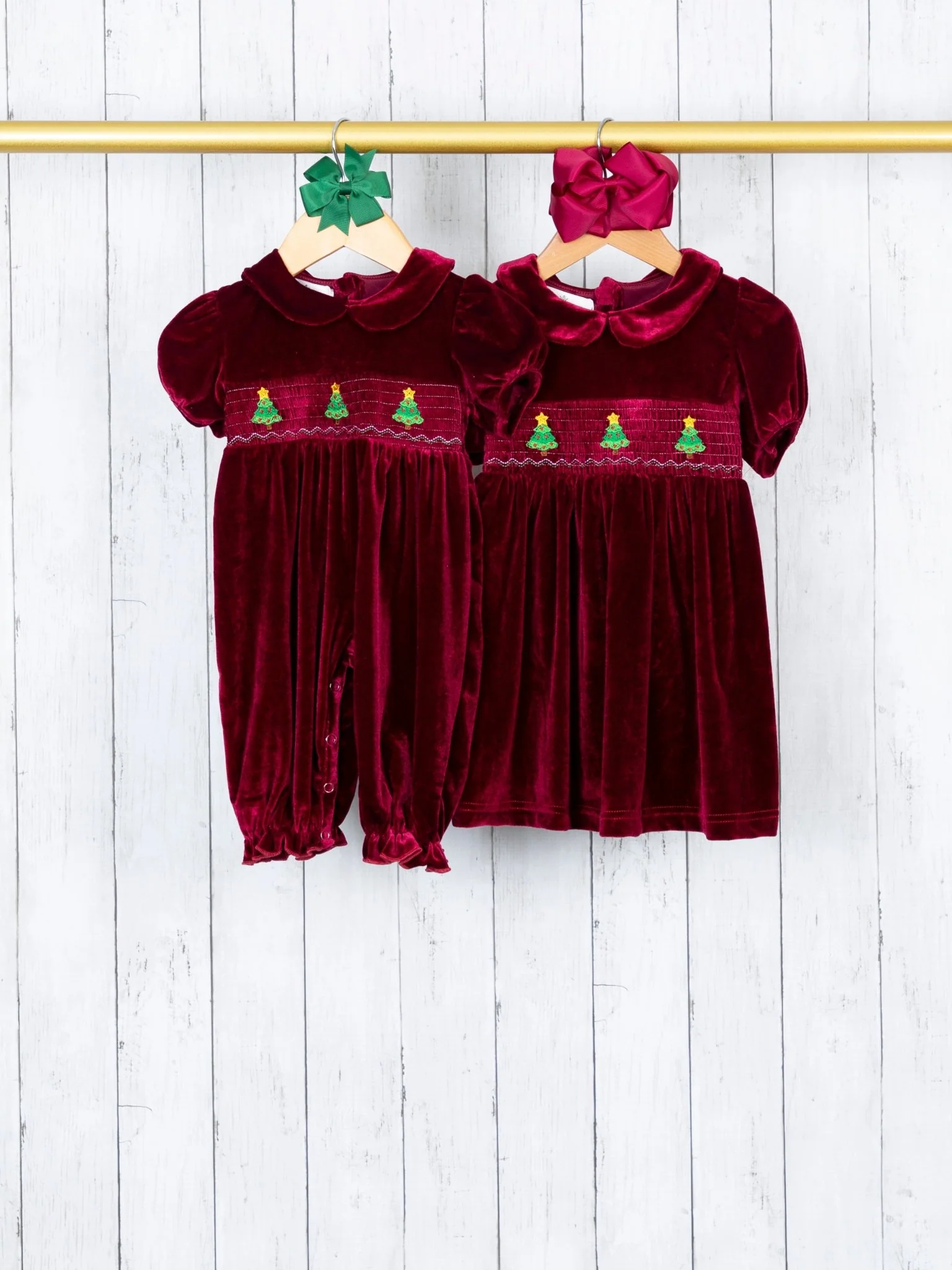Burgundy Smocked Christmas Tree Romper - Image 3