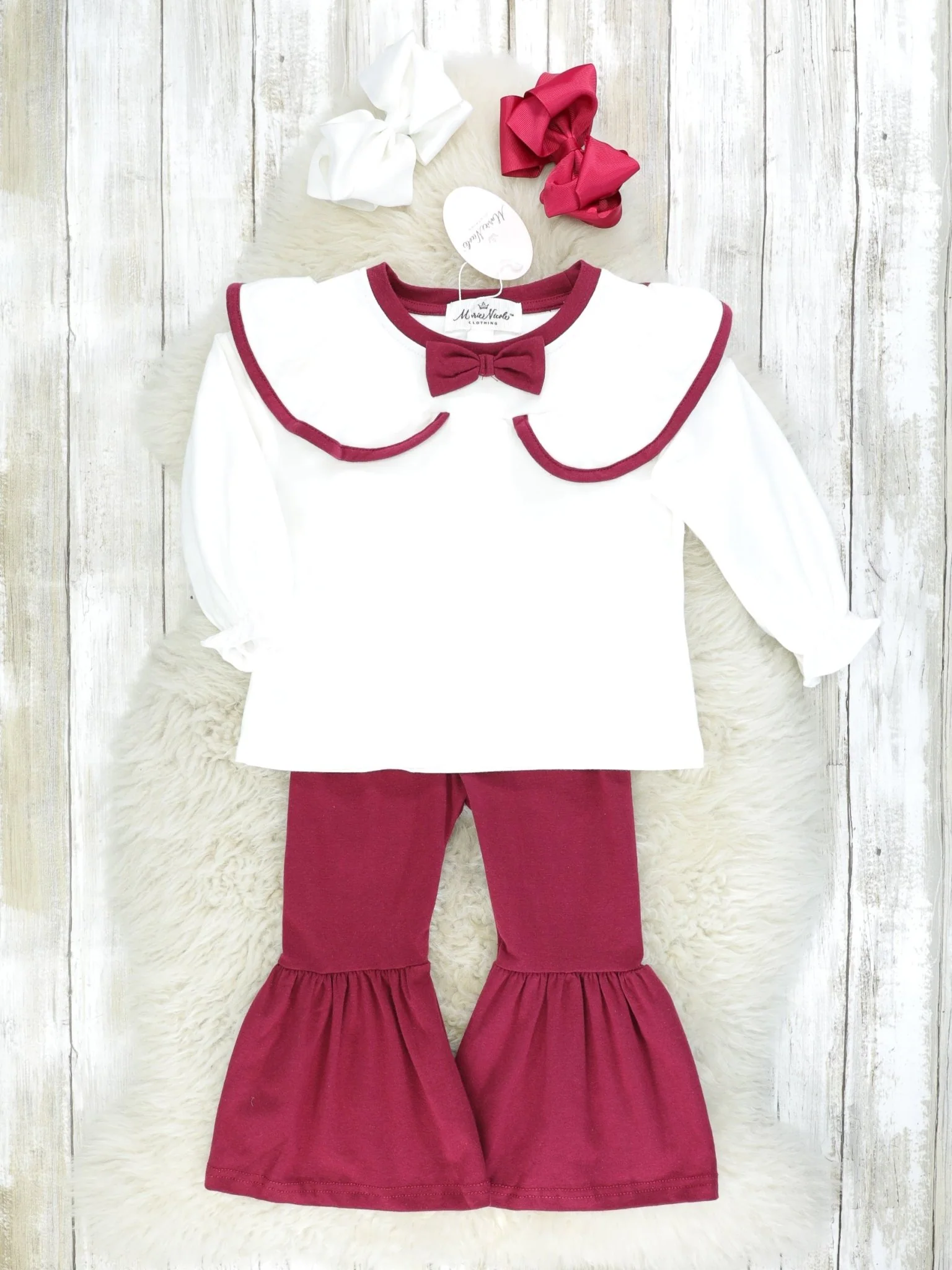 Burgundy & White Bell Bottom Outfit