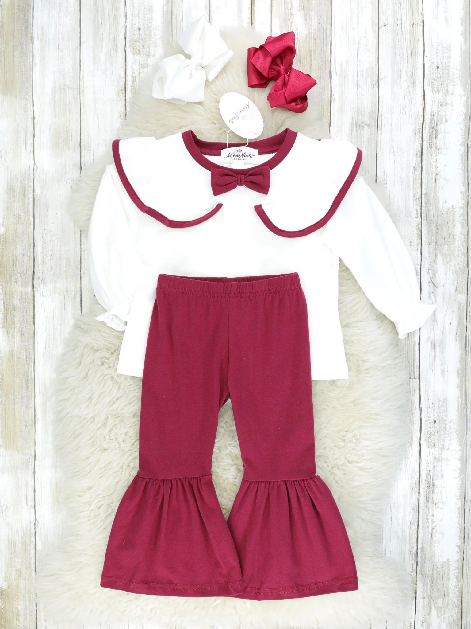 Burgundy & White Bell Bottom Outfit - Image 2