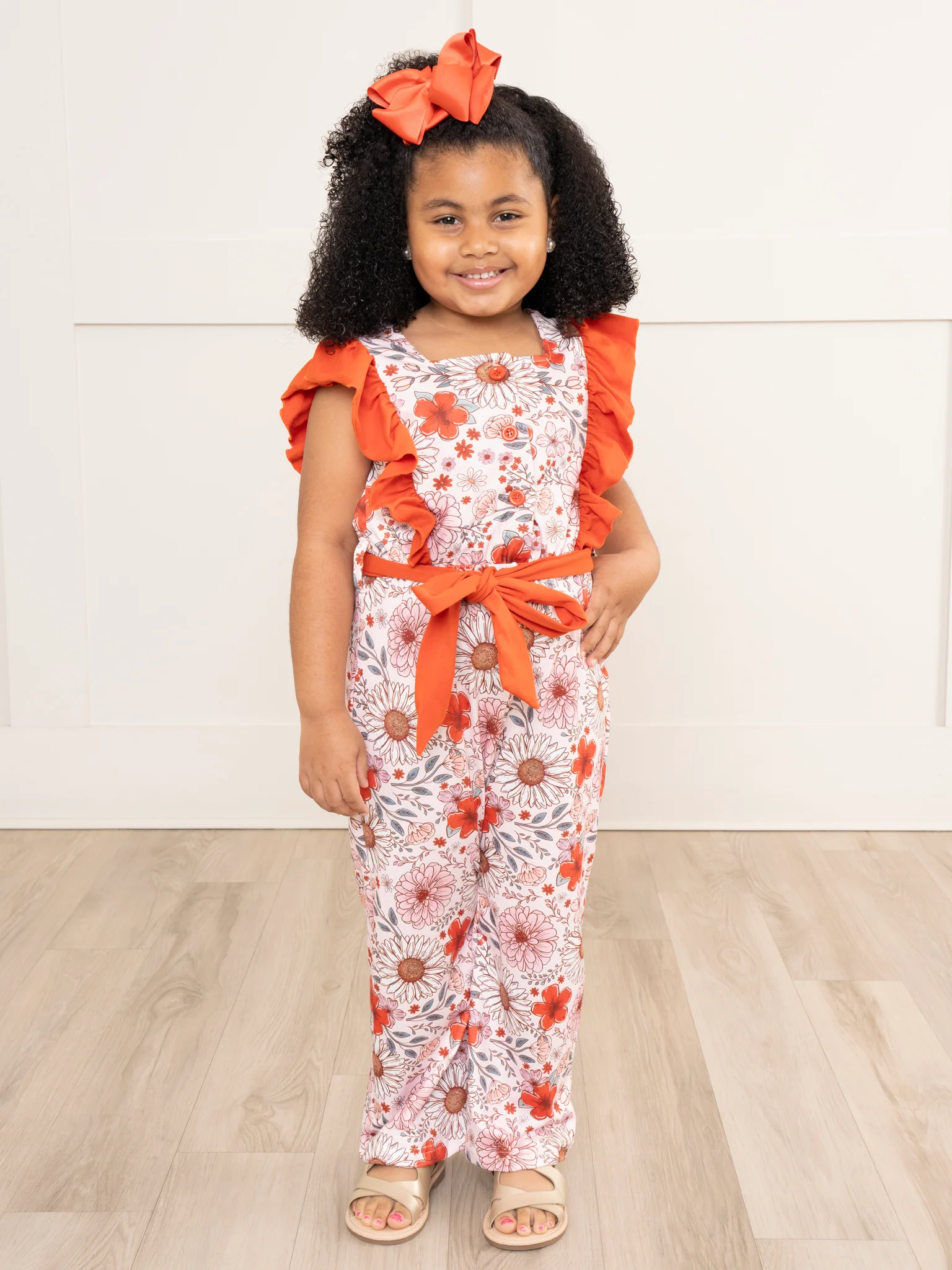 Burnt Orange Blossoms Ruffle Jumpsuit - Image 2