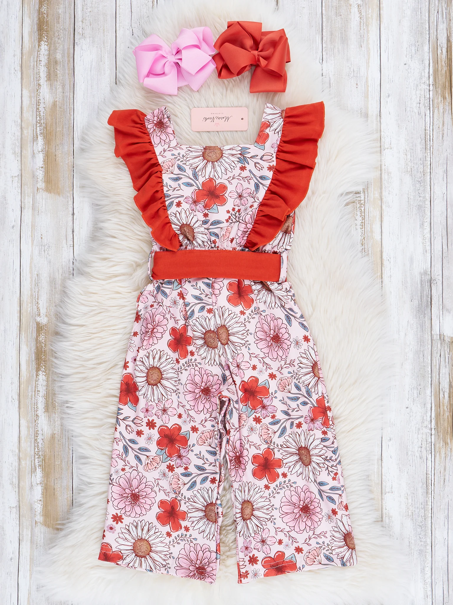 Burnt Orange Blossoms Ruffle Jumpsuit - Image 3