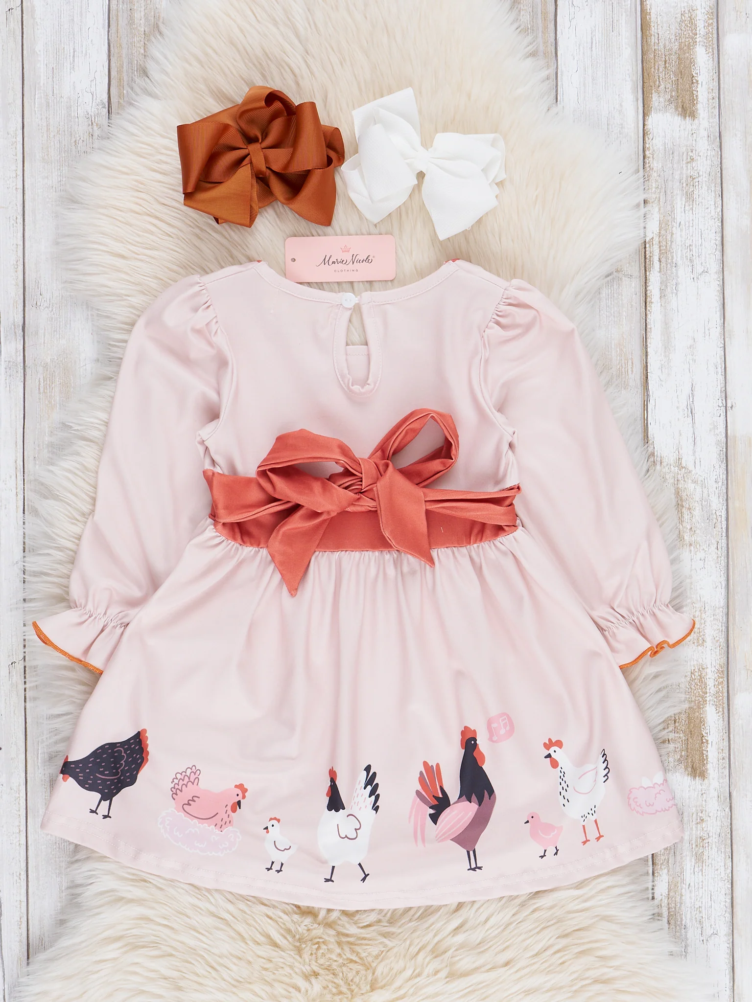 Burnt Orange & Blush Chicken Ruffle Dress - Image 3