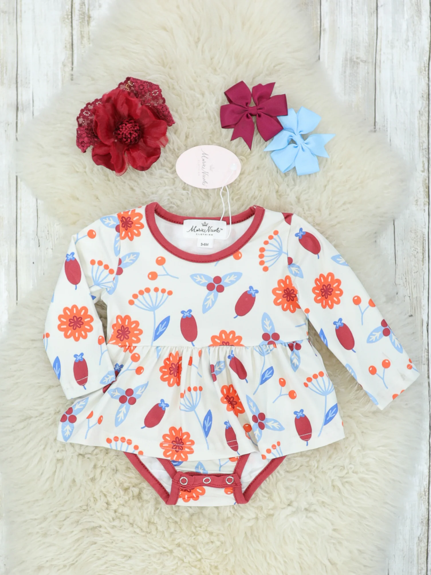 Burnt Orange Floral Ruffle Dress Bubble Romper