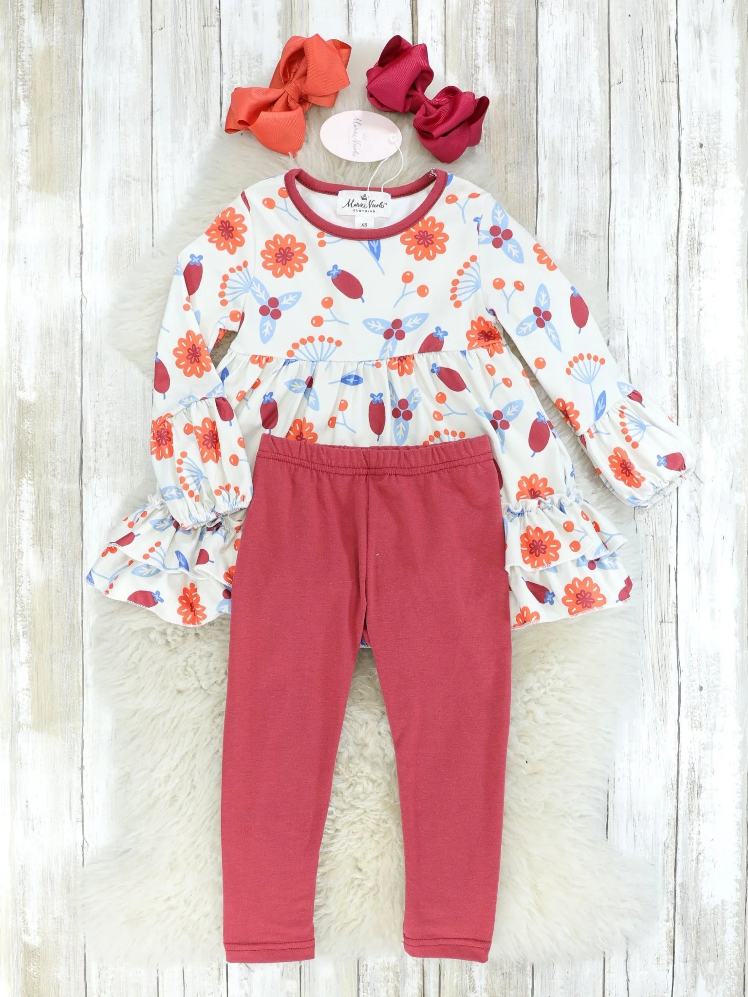 Burnt Orange Fall Floral Ruffle Tunic Outfit - Image 2