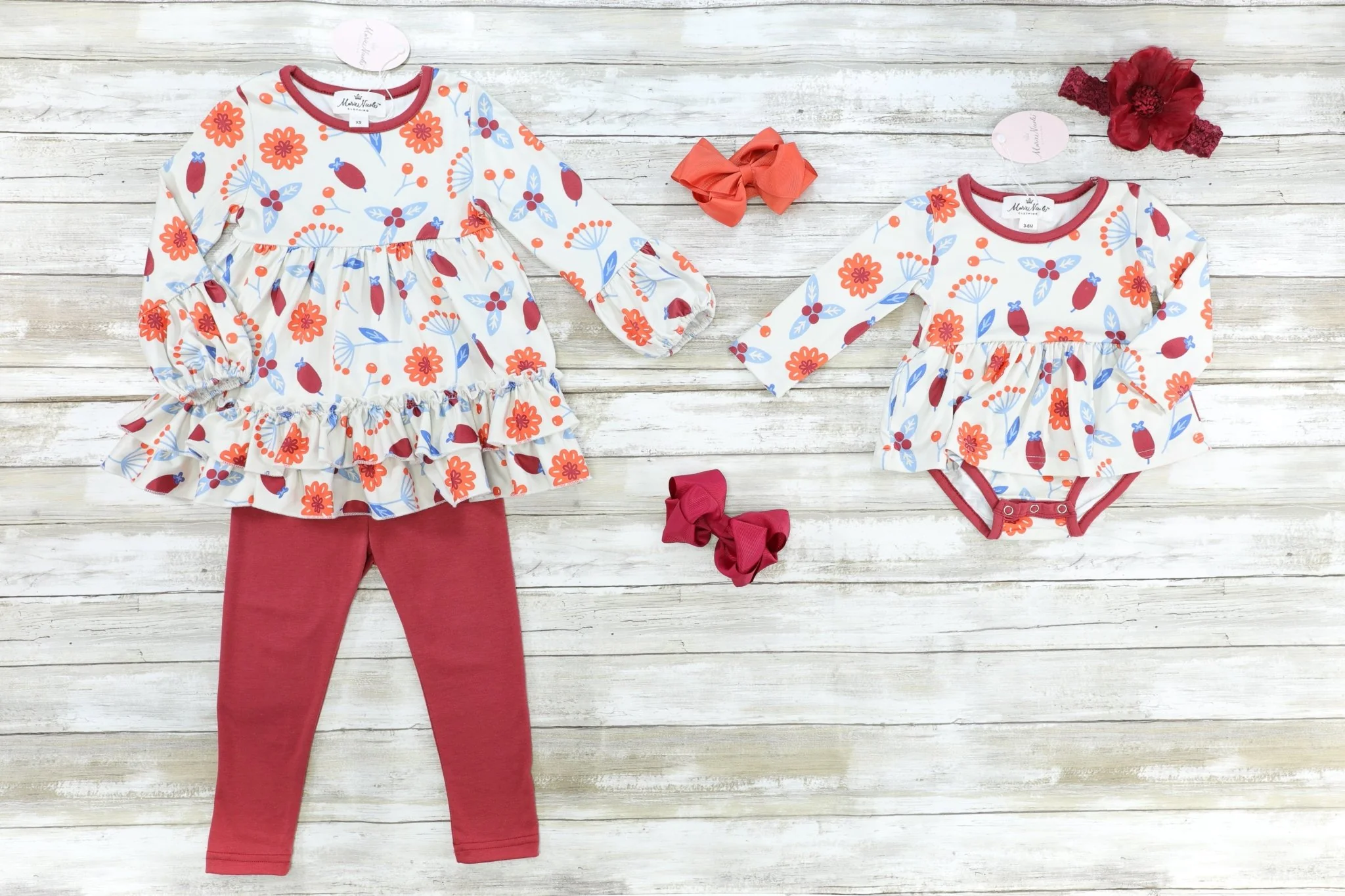 Burnt Orange Fall Floral Ruffle Tunic Outfit - Image 3