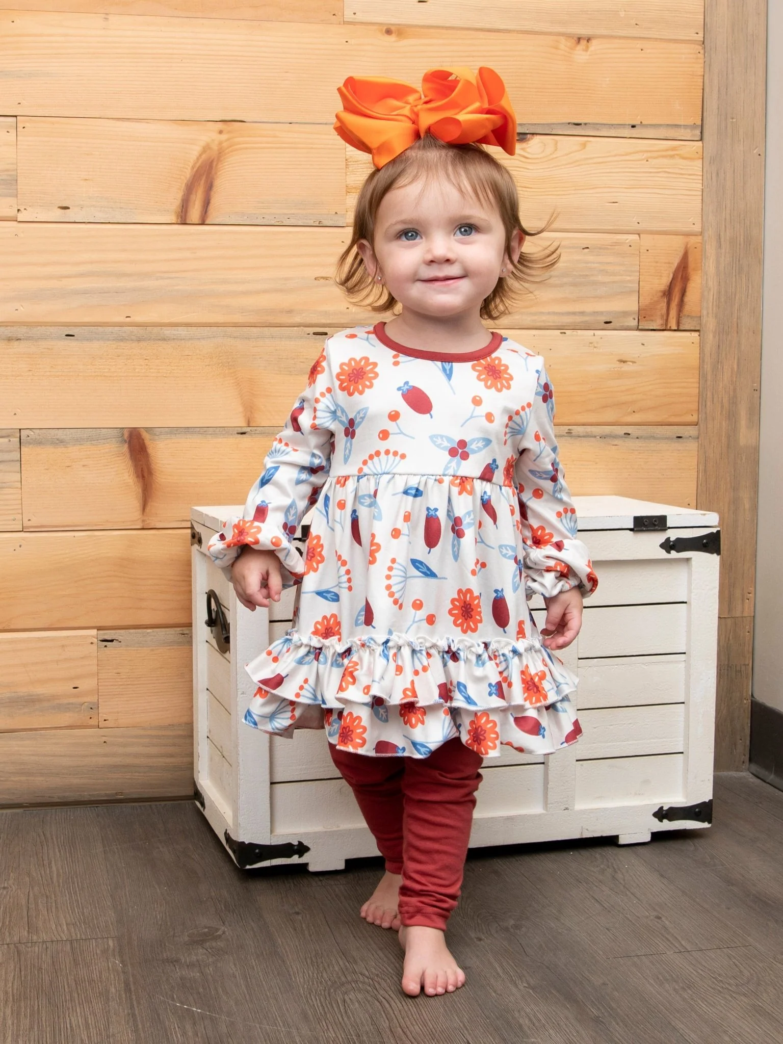 Burnt Orange Fall Floral Ruffle Tunic Outfit - Image 4