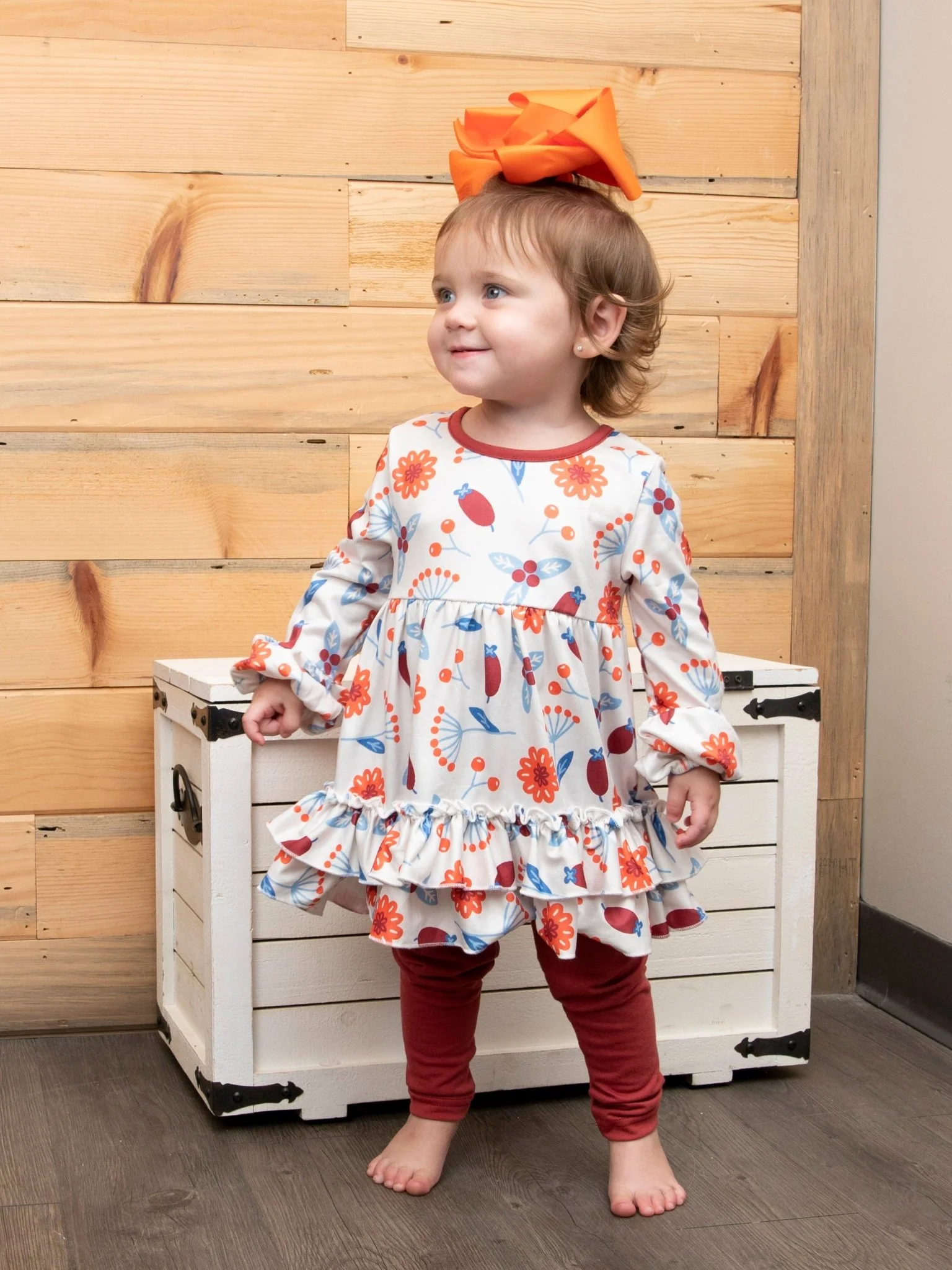 Burnt Orange Fall Floral Ruffle Tunic Outfit - Image 5