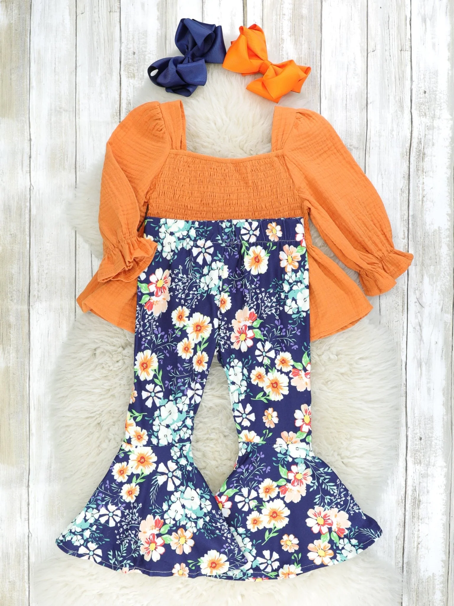 Burnt Orange Floral Ruffle Smocked Outfit - Image 2
